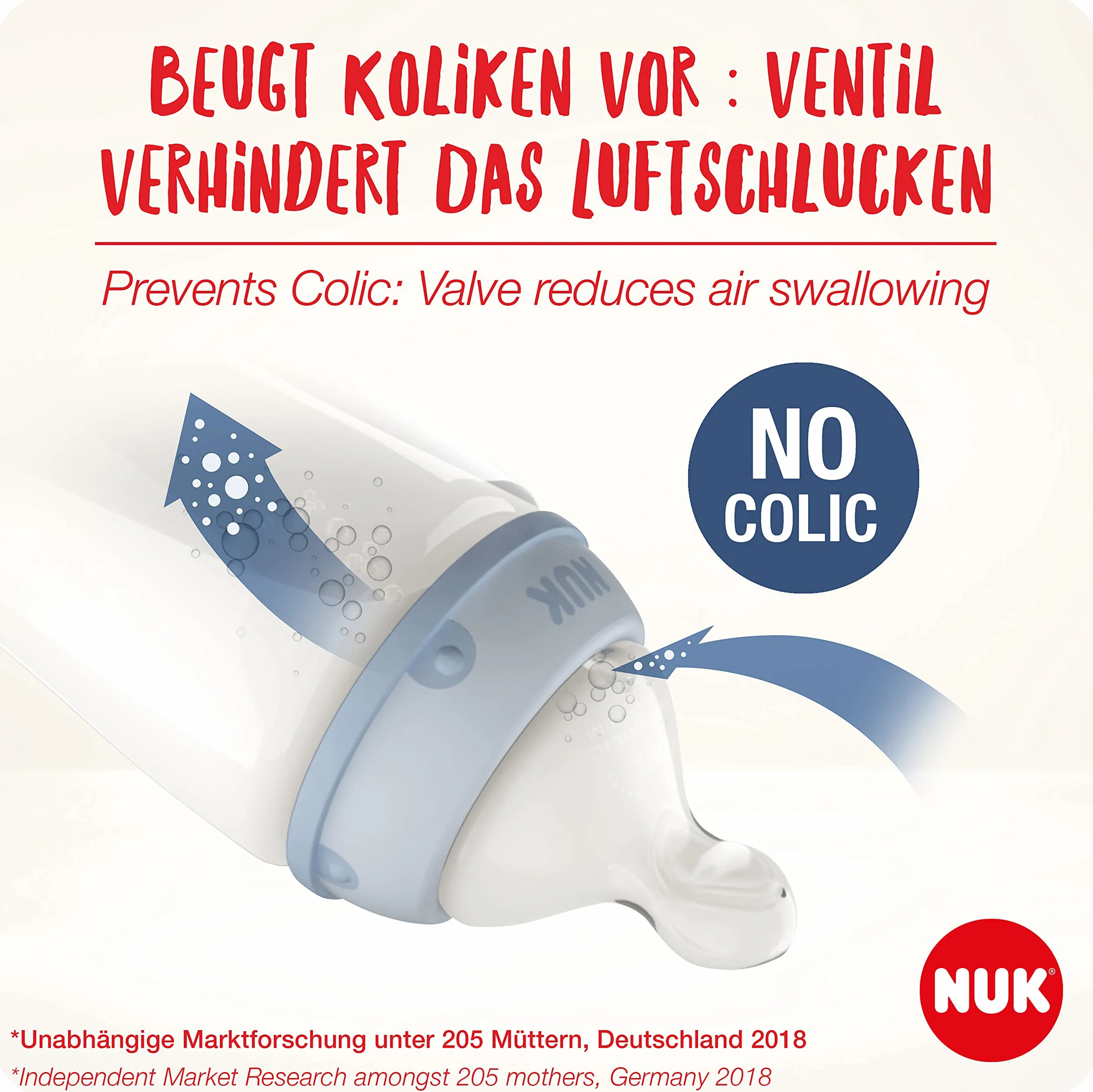 NUK - First Choice+ Flow Control, tettarelle per biberon, 6-18 mesi, valvola anti-colica, senza BPA, 2 pezzi