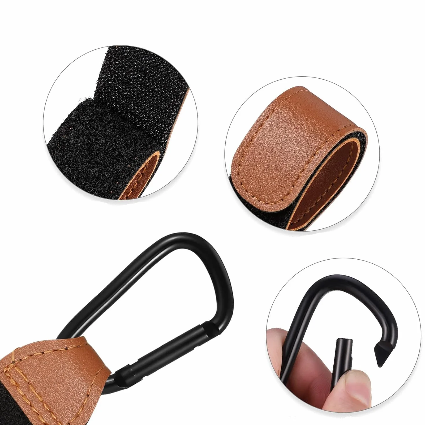 Shabany Gancio universale per passeggino, 2 pezzi, misura universale, gancio per passeggino, gancio da tasca, regolabile, robusto, con chiusura in , colore: marrone