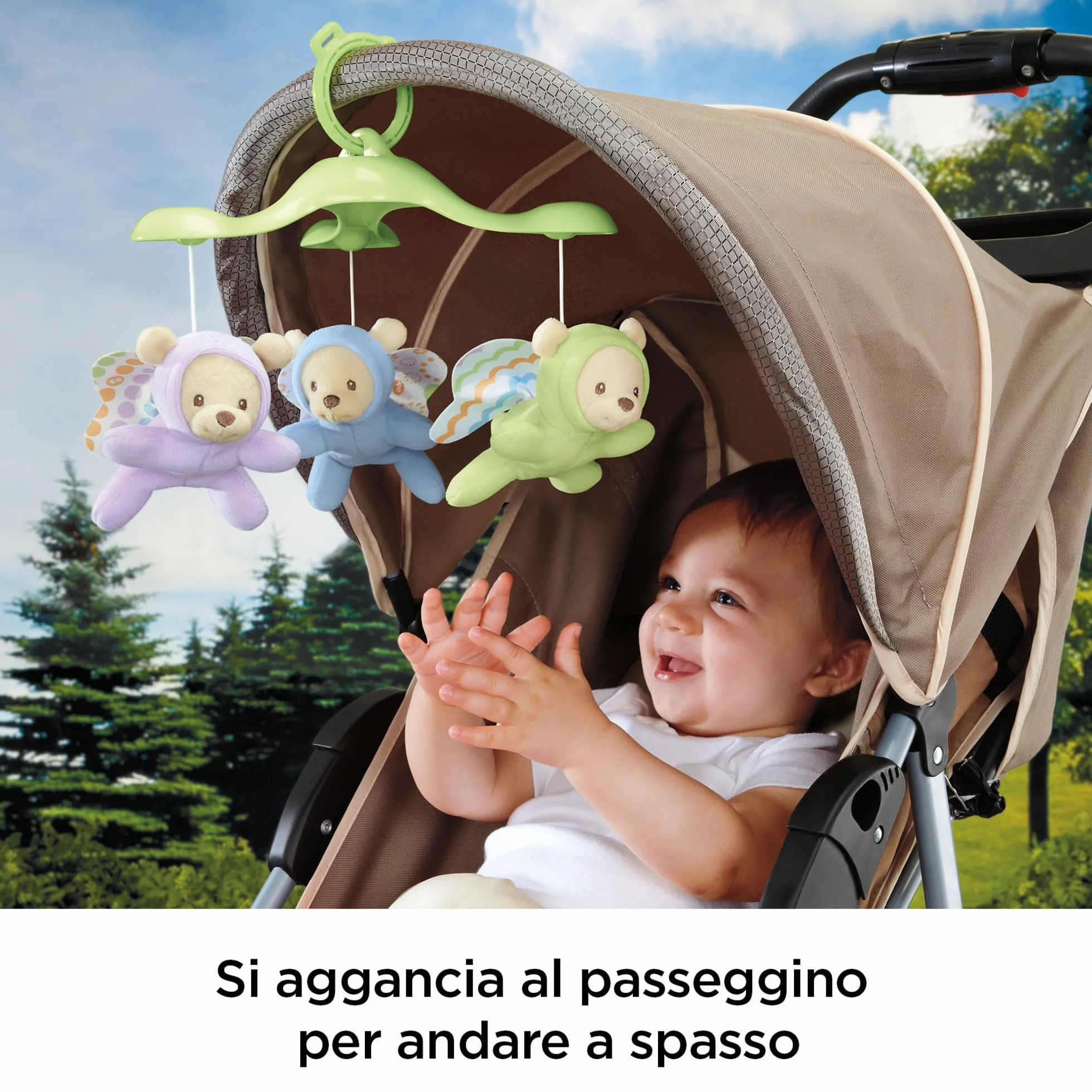 Fisher-Price - La Giostrina Degli Orsetti, giostrina motorizzata con la proiezione di luci stellate e tre modalità sonore calmanti, segue le fasi di crescita del bambino, per bimbi da 0+ mesi, CDN41