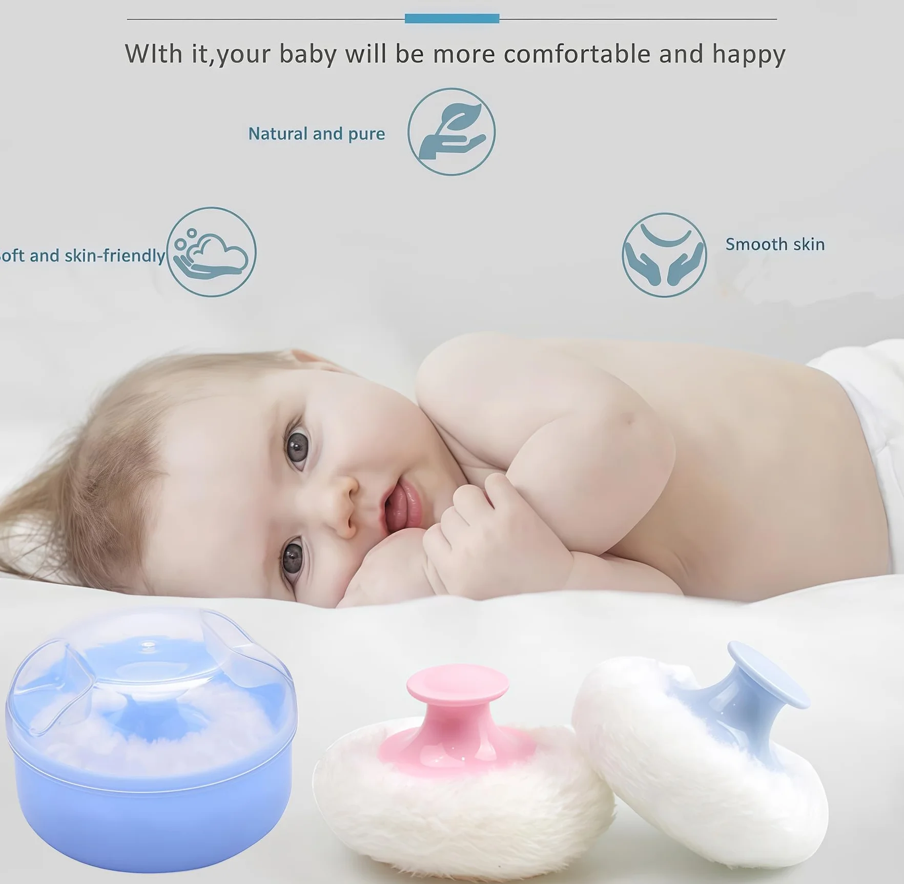2PCS (blu + rosa) di plastica per la cura della pelle del bambino dopo lo sciolto caso polvere in polvere per il corpo fronte talco contenitore stoccaggio trucco con soffio di spugna morbida