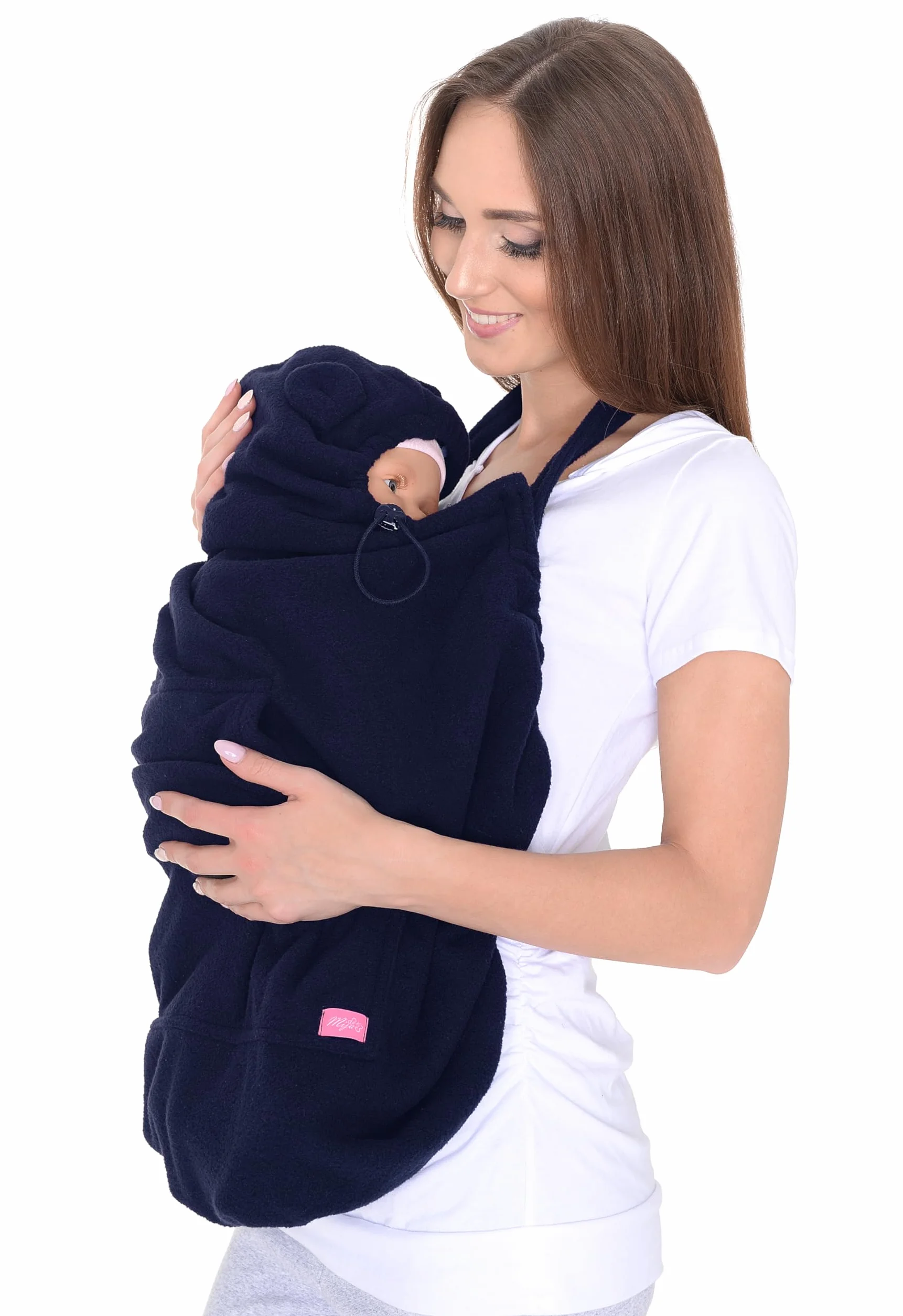 Mija 4023 - Custodia universale per portabebè/fazzoletti da porteggio/cappuccio (Blu marino/con uccelli)