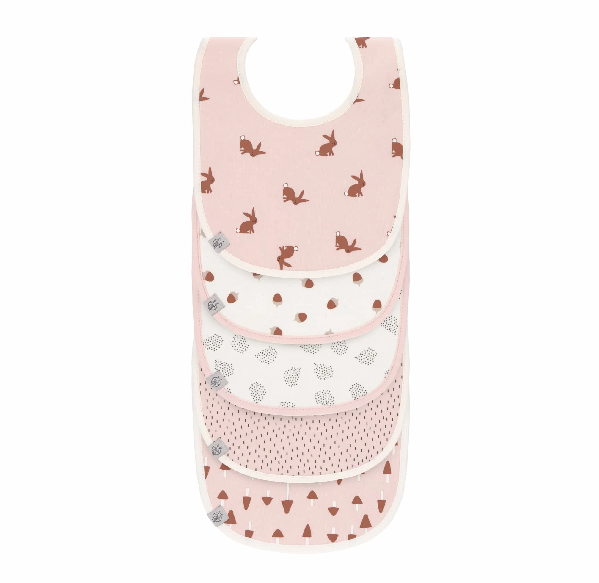 LÄSSIG Set bavaglini bambini 5 pezzi cotone impermeabile chiusura strappo Little Forest Rabbit