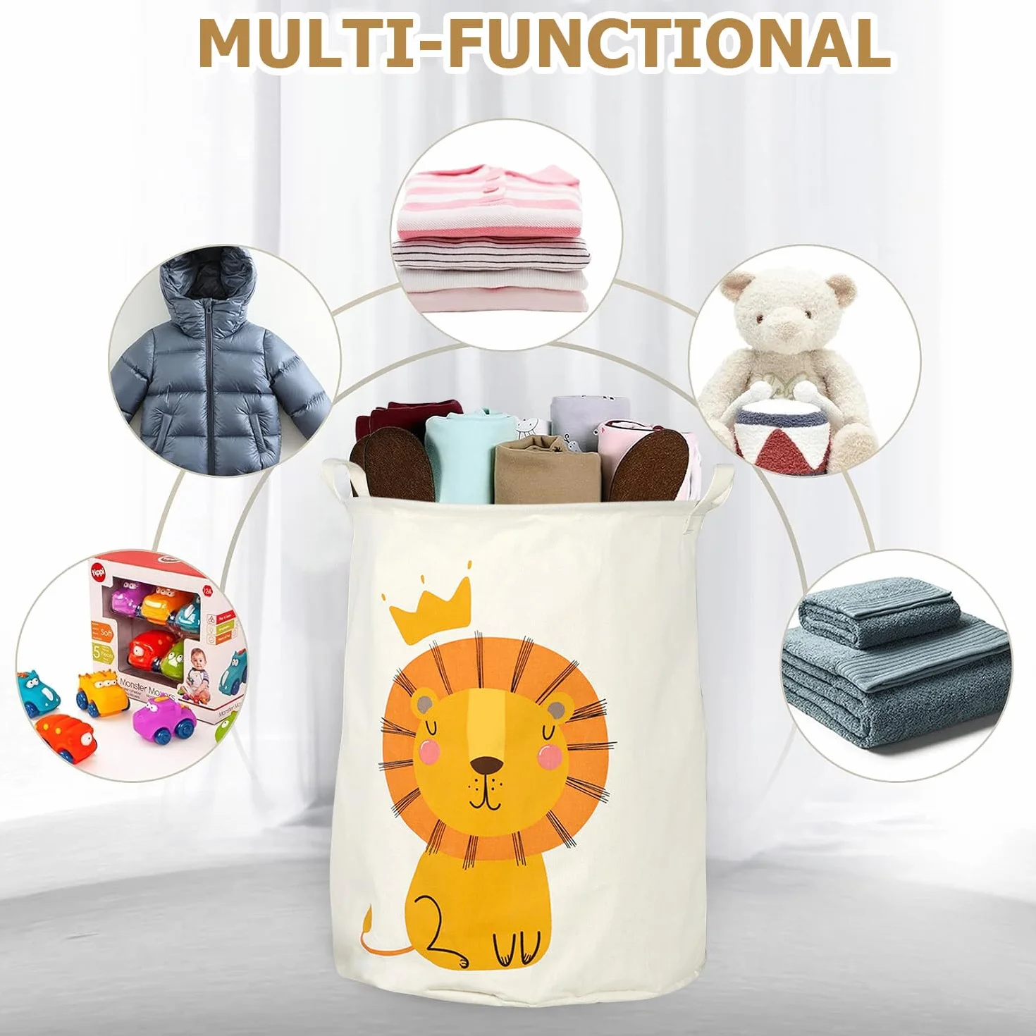 Cesto portabiancheria pieghevole da 60 l, cesto portabiancheria per bambini, con motivo leone, cesto portabiancheria, impermeabile, per vestiti per bambini, 40 cm di larghezza x 50 cm di altezza