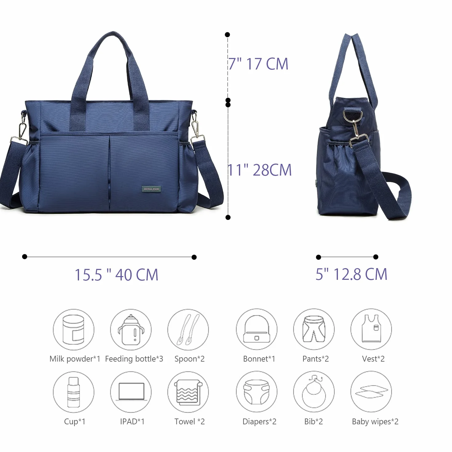 ROYALFAIR Borsa Fasciatoio per Neonato Borsa Porta Pannolini, Borsa Fasciatoio, Borsa da Viaggio Multifunzionale per Bambini Con Borsa isolante e Gancio per Carrozzina