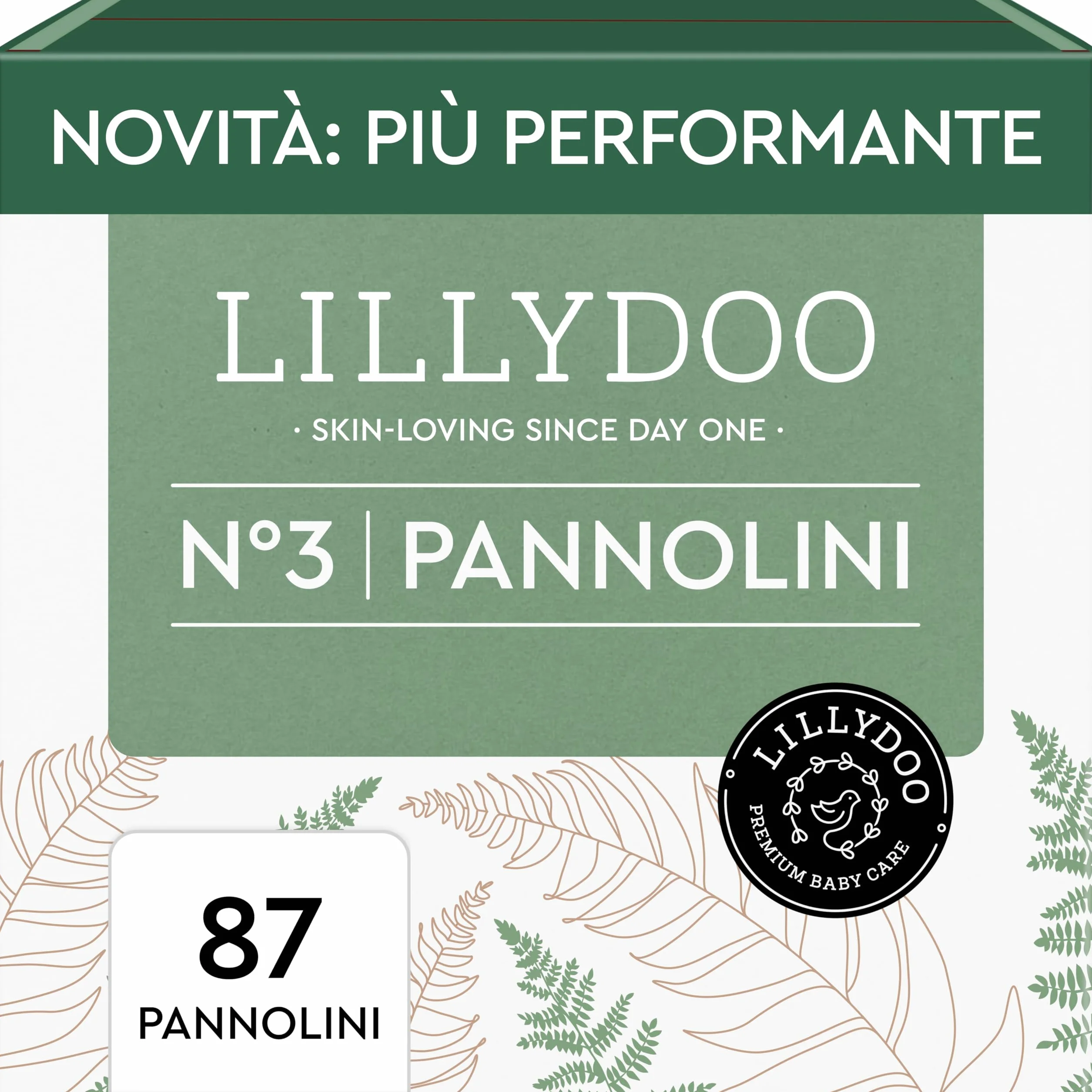 Pannolini LILLYDOO green – taglia 3 (6+ kg), pacco scorta (87 unità), protezione contro le fuoriuscite, senza cloro, 0% profumi e lozioni, per pelli sensibili, dermatologicamente testati