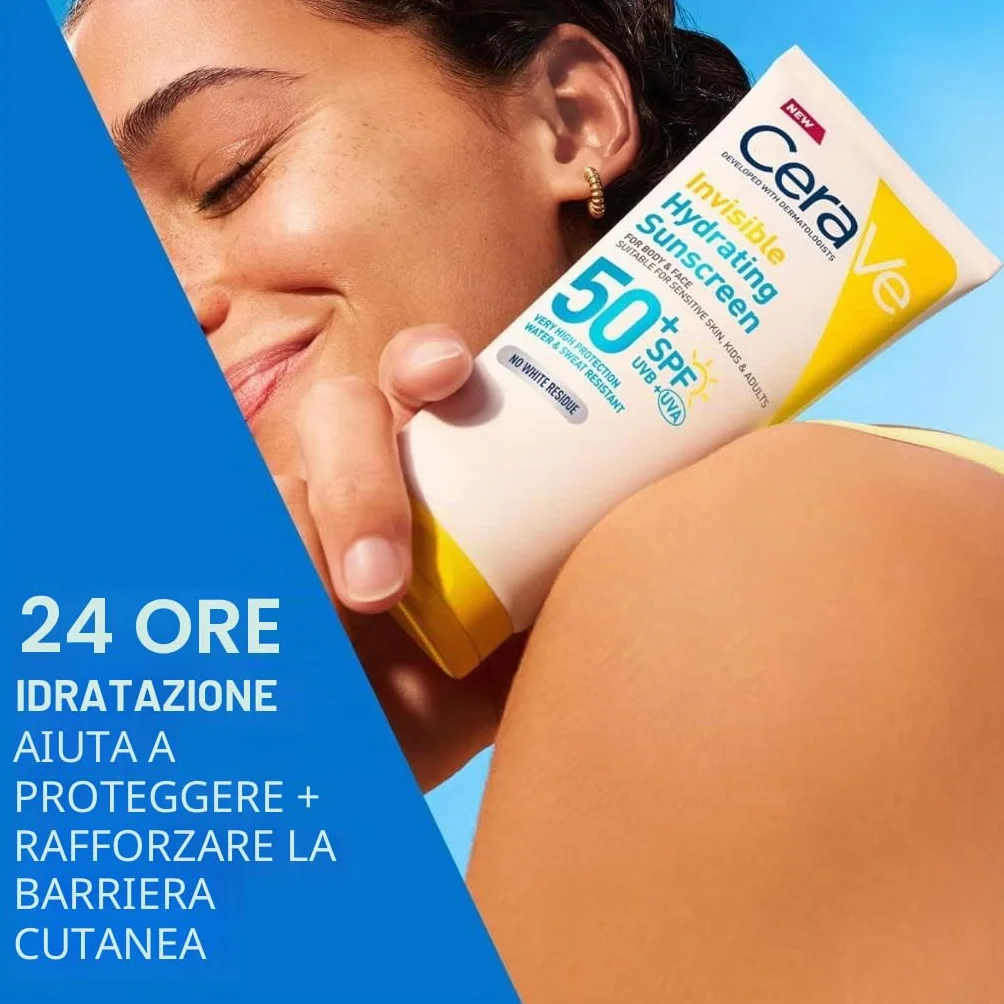 CeraVe Protezione Solare Idratante Invisibile SPF50+, Per Tutte le Tipologie di Pelle, Protezione Molto Alta, Idratazione 24 ore, Texture Leggera e Invisibile sulla Pelle, 177ml