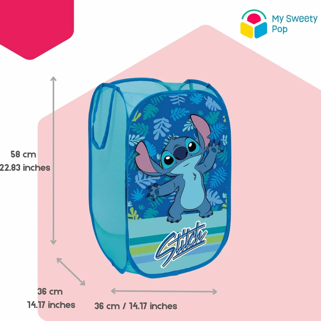 Cesto portabiancheria per bambini Lilo e Stitch | Organizer in tessuto rettangolare | Vassoio per giocattoli pieghevole con manici | 36 x 36 x 58 cm | Decorazione per camera da letto