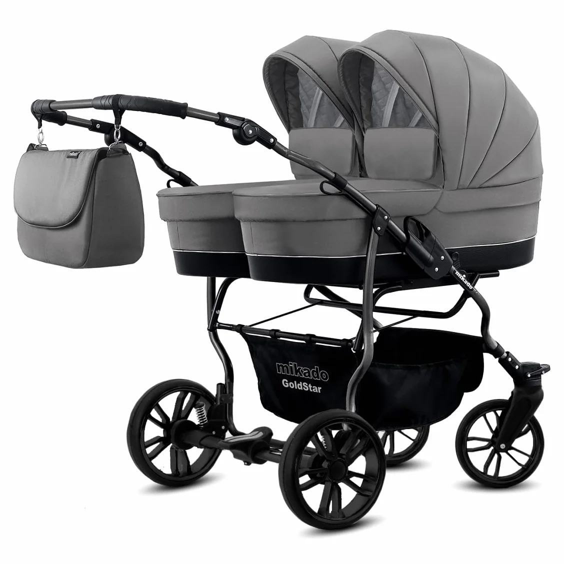 Passeggino doppio Trio 3 in1 per bambini, gemellare, grigo