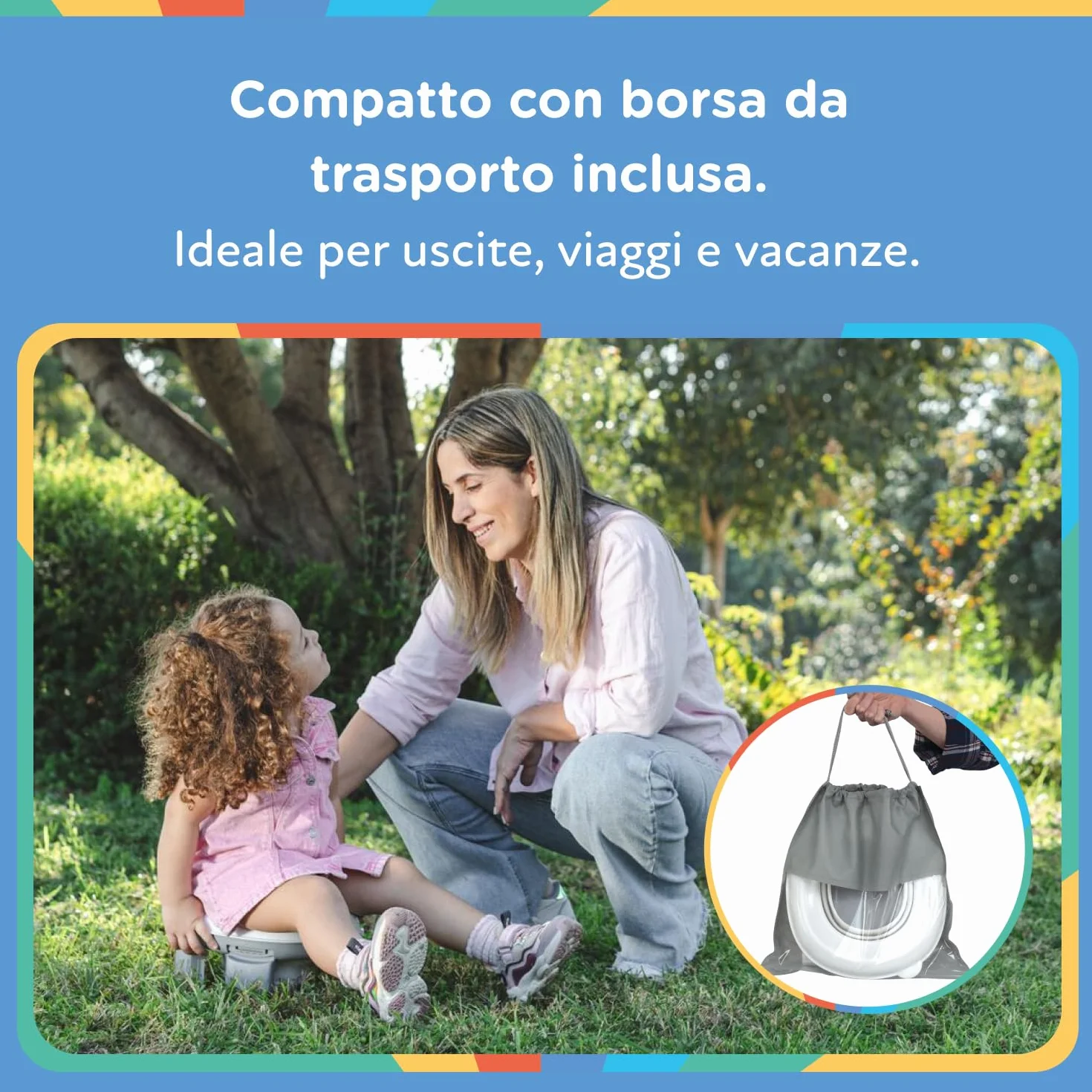 Nuby - Vasino portatile per bambini da viaggio - Wc portatile 2 in 1 Riduttore wc bambini o uso in autonomia - Con protezione paraschizzi e sacchetti usa e getta - Per imparare a usare il bagno
