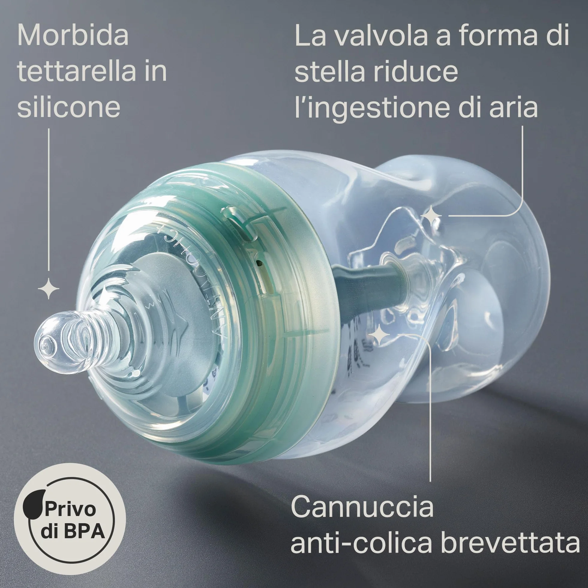Tommee Tippee Biberon anti-colica 260 ml, con tettarella simile al seno materno, cannuccia anti-colica ventilata, autosterilizzante, 2 pezzi
