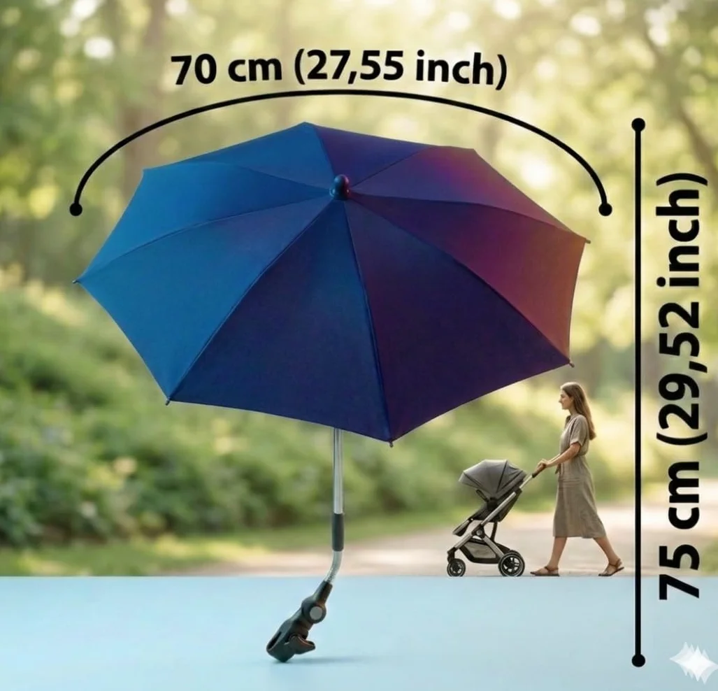 TC BABY'S Ombrellino per Passeggino, Universale, Anti UV, Ombrello Parasole, Protezione bambini (Blu)
