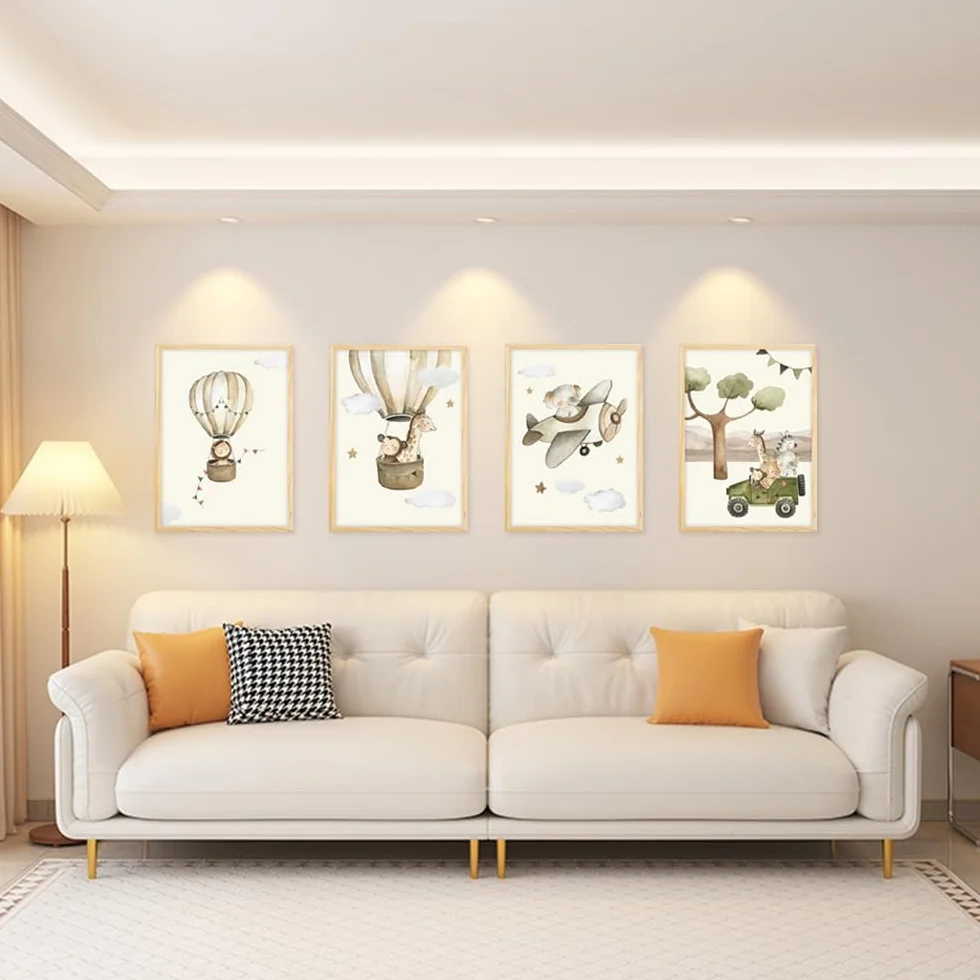 YunBey Set di 4 Poster per Bambini Cameretta A4 Quadri Animali della Giungla senza Cornice Immagini Decorativi per Cameretta Ragazzi e Ragazze