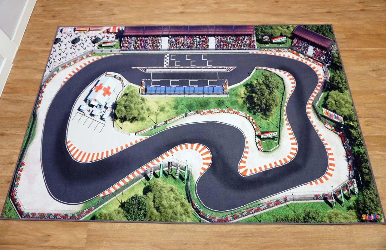 tappeto stradale per bambini, ideale per giocare con auto. Tappeto antiscivolo per cameretta con circuito Race Track in stile Formula 1. 180 × 120 cm