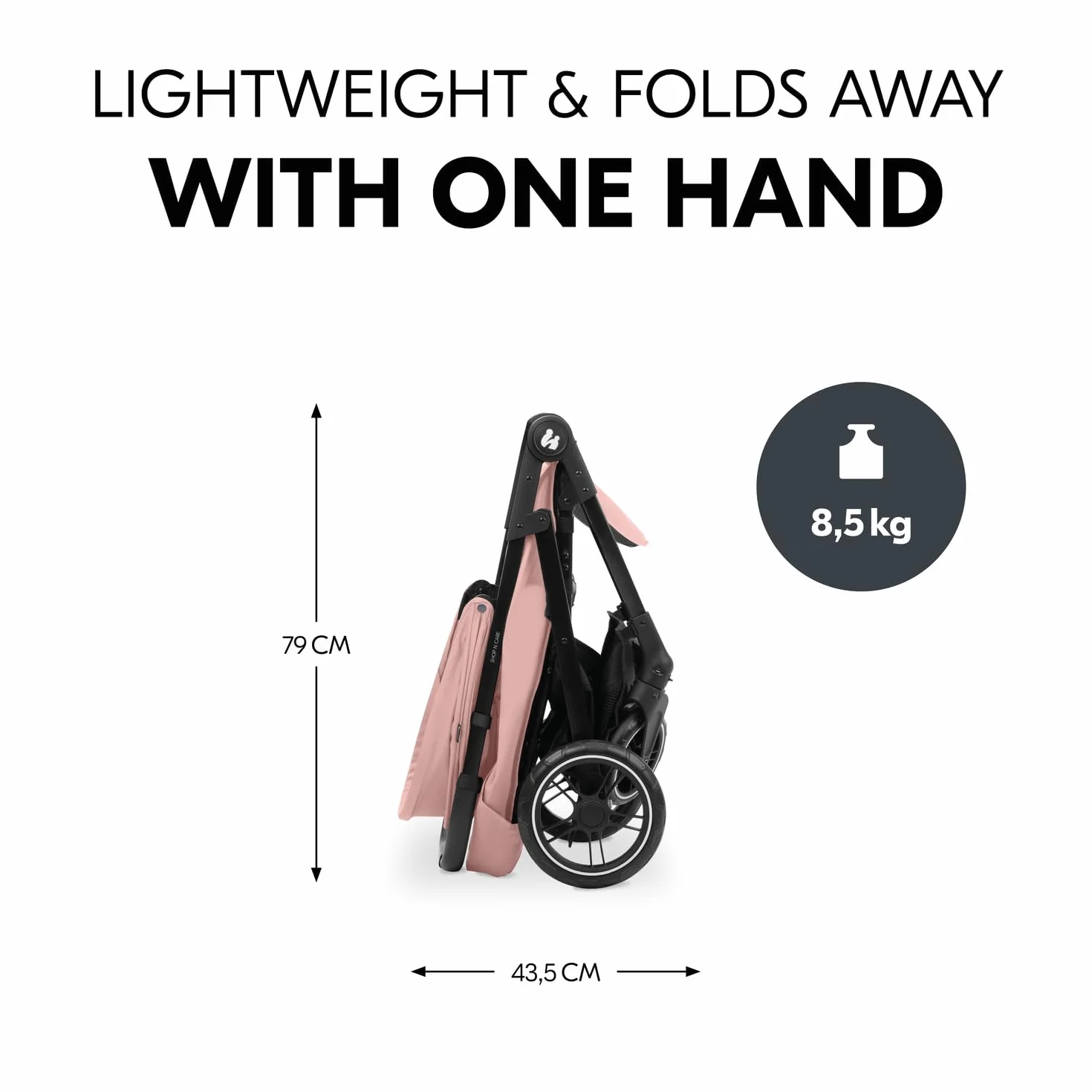 Hauck Shop N Care - Passeggino leggero (solo 8,5 kg) con vassoio per merenda, portabicchieri e parapioggia, compatto e pieghevole con una sola mano, completamente reclinabile dalla nascita fino a 22