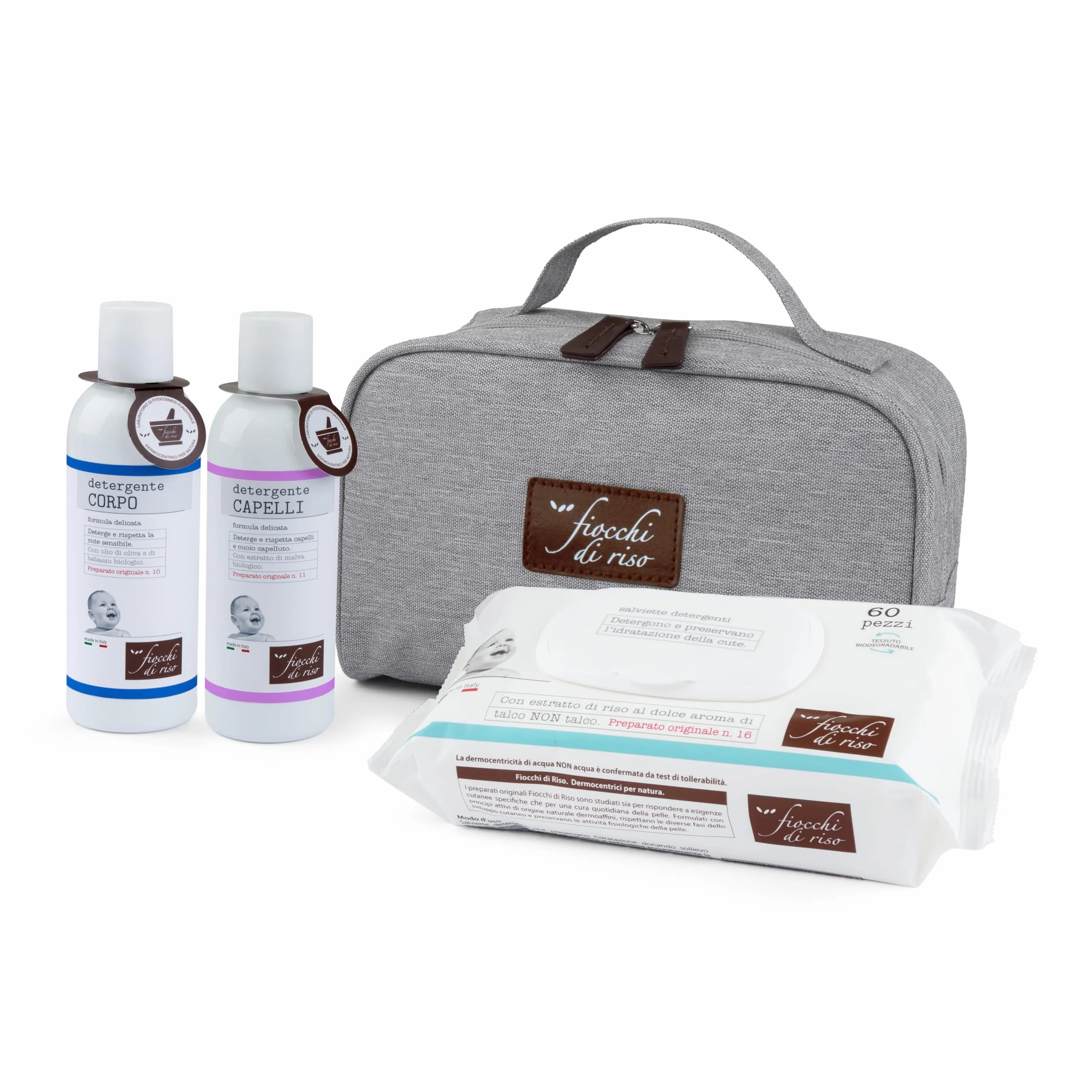 Fiocchi di Riso - BEAUTY BAGNETTO DELICATO - Kit neonato specifico per la detersione delicata fin dalla nascita: Detergente Corpo, Detergente Capelli e salviette Acqua NON Acqua. Nuovo beauty