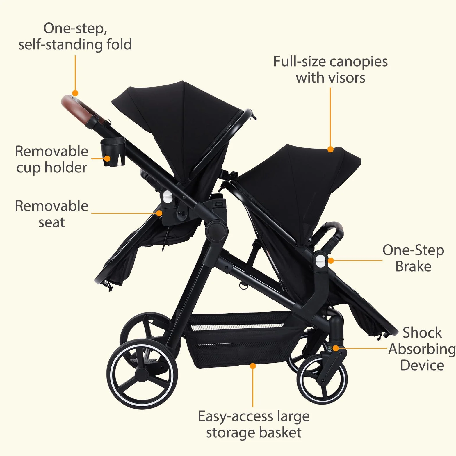 Passeggino Gemellare Doppio Leggero Pieghevole da Viaggio, Passeggino con Sedili Reversibili, Navicella per Bambini, Dalla Nascita ai 36 Mesi