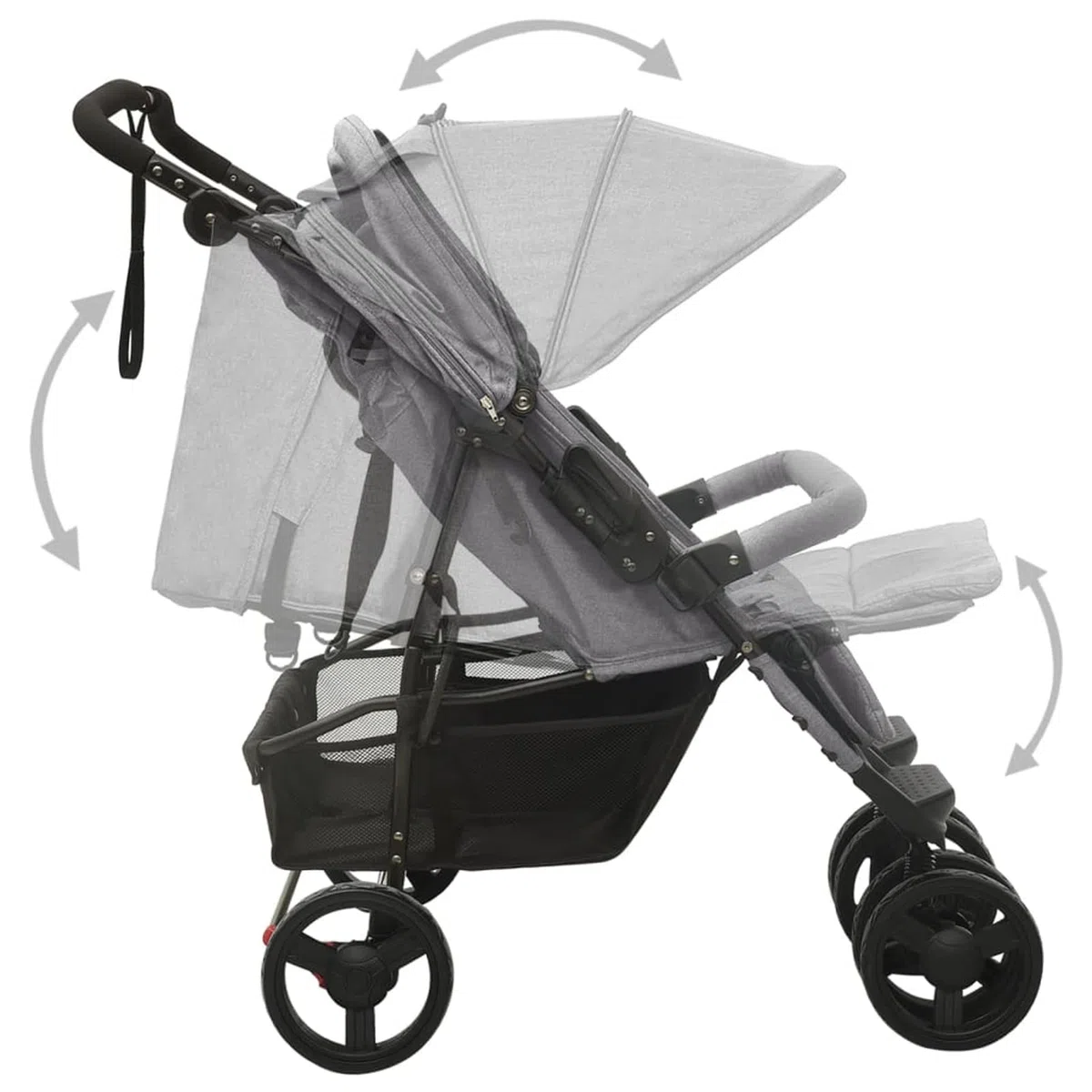LAPOOH Passeggino Gemellare Grigio Chiaro in Acciaio,Bebè e Bimbi,Trasporto Bebè,Passeggini-10241