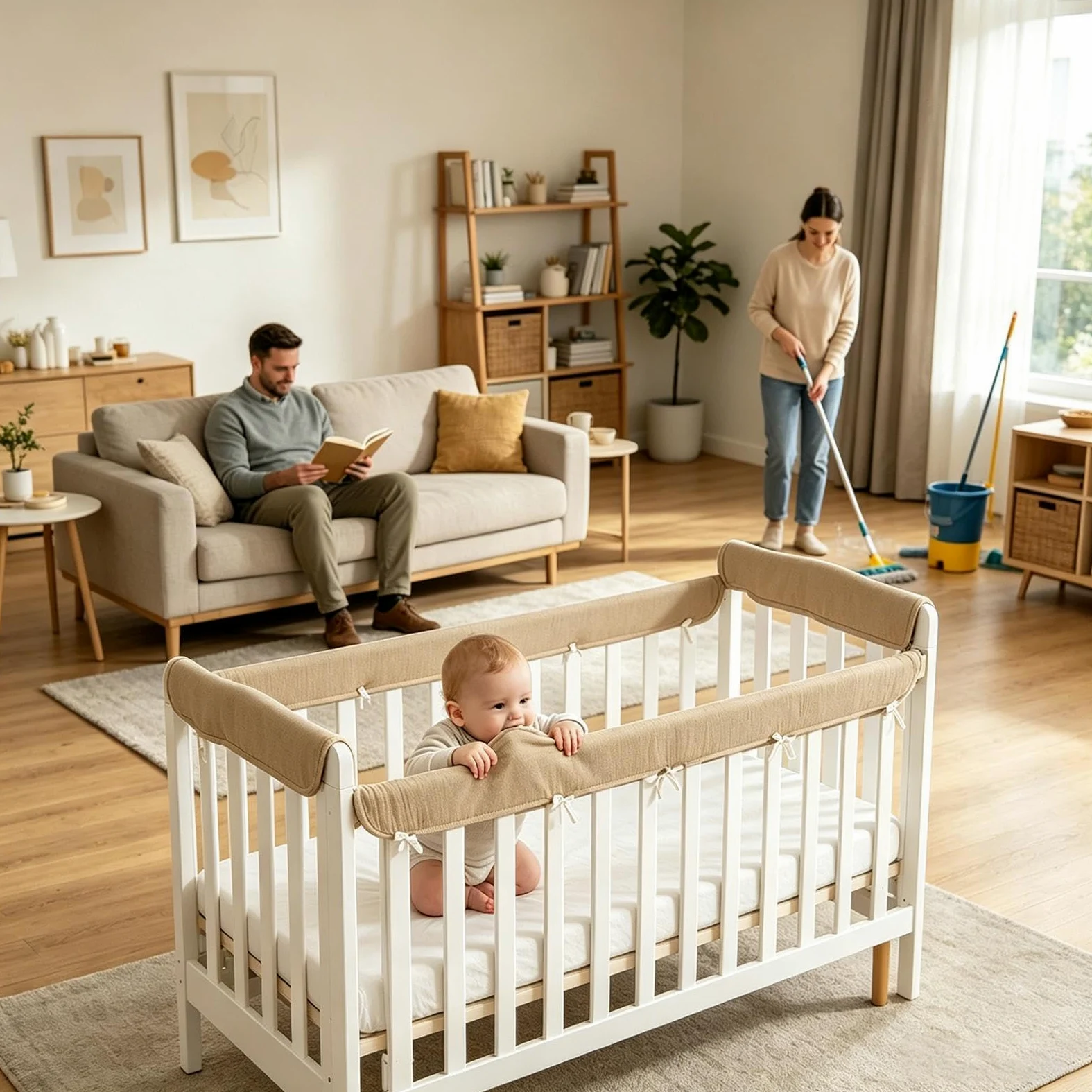 Protezione dentizione per lettino, in garza di cotone, traspirante, 2 pezzi, regolabile | Paracolpi per lettino per bambini, per soggiorno, cameretta dei bambini, stagioni calde, griglia di protezione per il letto