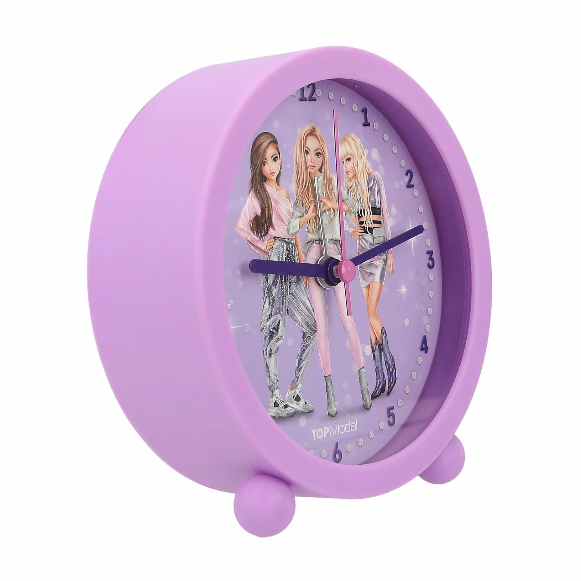 Depesche 12662 TOPModel Glitter Queen-Sveglia per Bambini in Viola con Motivo a modellino, Orologio Silenzioso con Funzione Luce, Batteria Inclusa, Colore