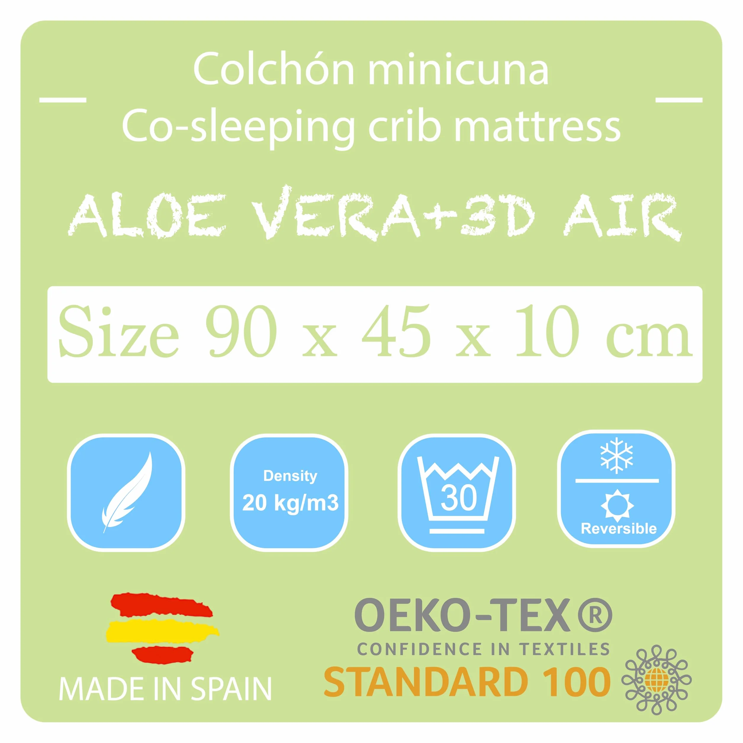 PEKITAS Mini materasso per lettini, 45 x 90 cm, spessore 10 cm, traspirante, ibrido, reversibile, rivestimento double face, sfoderabile, lavabile, rigido, antisoffocamento, lettino da affiancare per