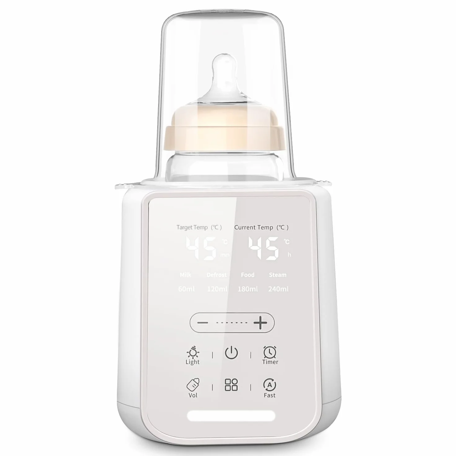 Scaldabiberon Portatile 8-in-1, Sterilizzatore e Scaldapappa, Display LCD, Timer, Luce Notturna, Controllo Temperatura, per Casa e Auto
