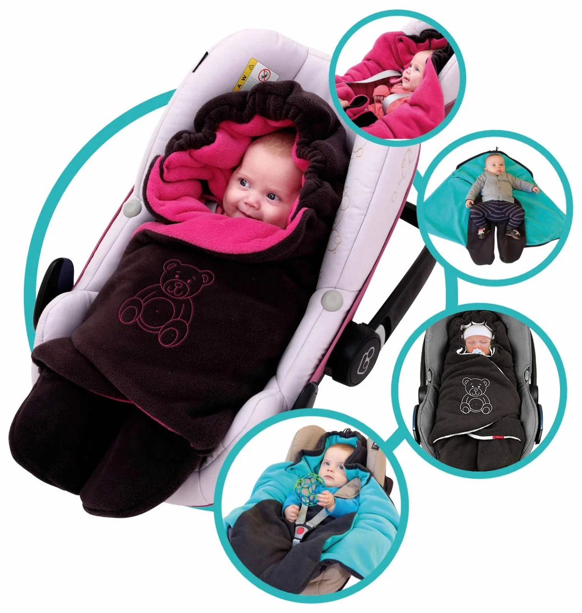 ByBoom, “l’originale con l’orsetto” - Coperta invernale universale per seggiolino dell’auto, per carrozzina, passeggino o lettino per bambini
