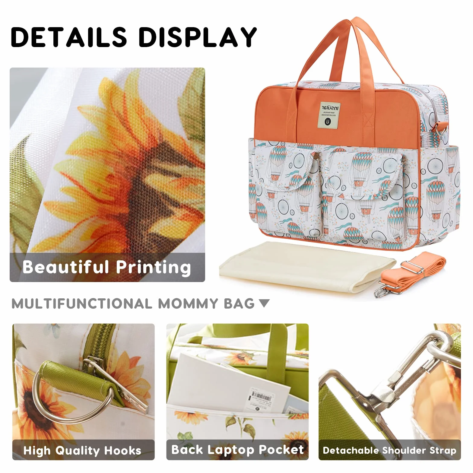 SONARIN Elegante Grande Capacità Borsa Fasciatoio per Neonato,Borsa per il Cambio Borsa a Tracolla Borsa per Pannolini da Viaggio Portatile Impermeabile con Spalline & Fasciatoio