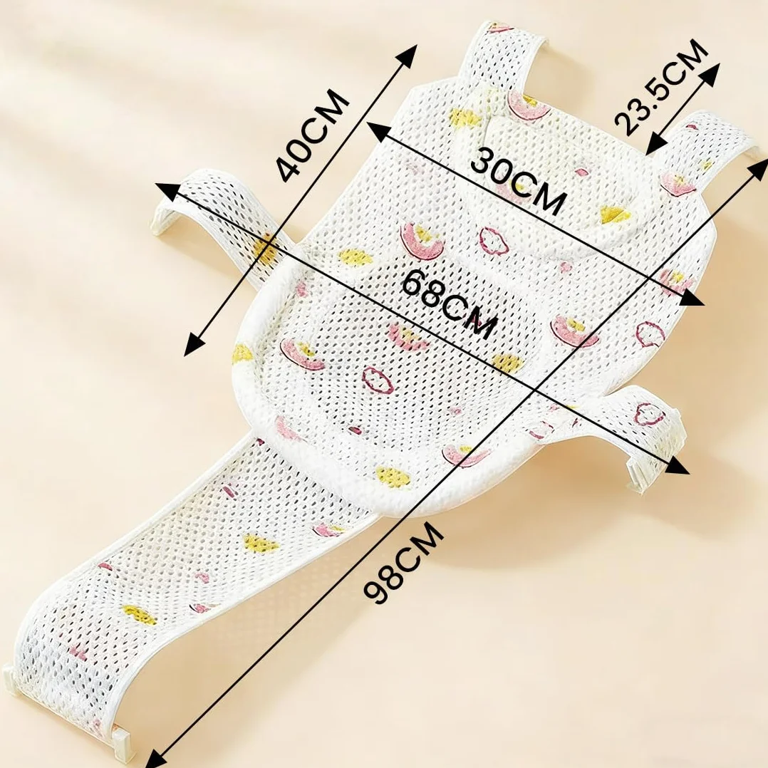 Cuscino per Bagnetto Neonato, Riduttore per Vasca da Bagno, Supporto da Bagno con 5 Cinturini Regolabili, Antiscivolo Rete Morbida e Traspirante, Adatto per Schiena e Collo