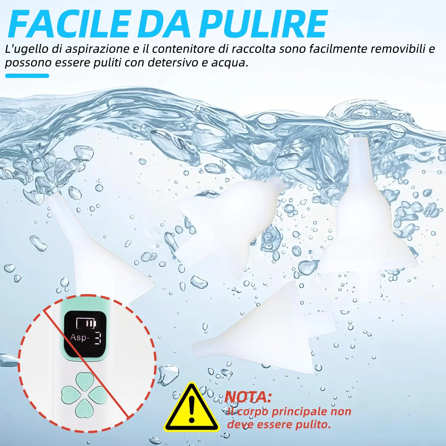 Aspiratore nasale per bambini, potenza di aspirazione regolabile a 3 livelli, 4 testine in silicone, funzione musica e luce, adatto per neonati, lattanti e bambini piccoli