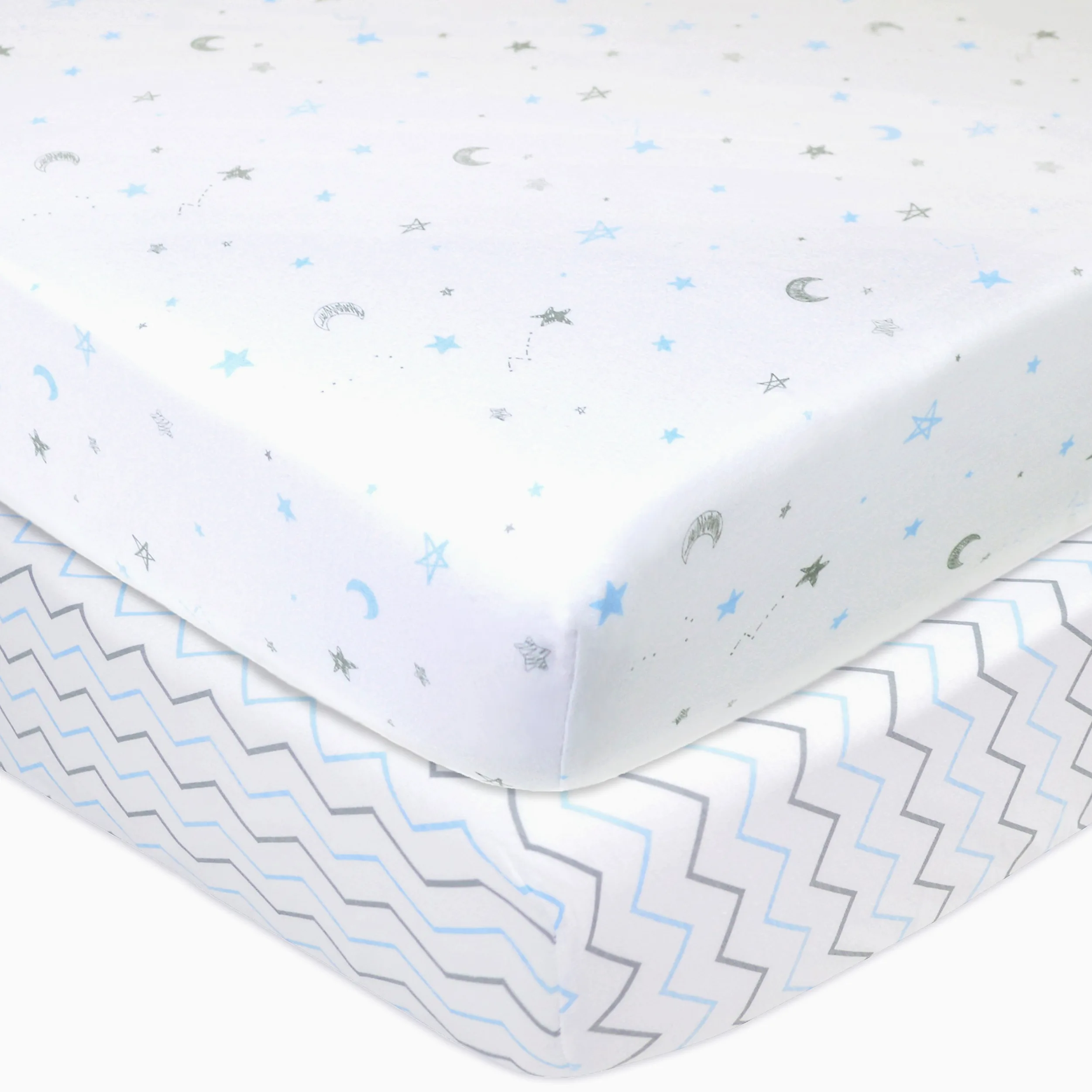 American Baby Company Confezione da 2 lenzuola con angoli per culla in 100% cotone naturale, 132 x 71 cm, morbide, traspiranti, ipoallergeniche e delicate, motivo a zigzag blu, neutre, per ragazzi e