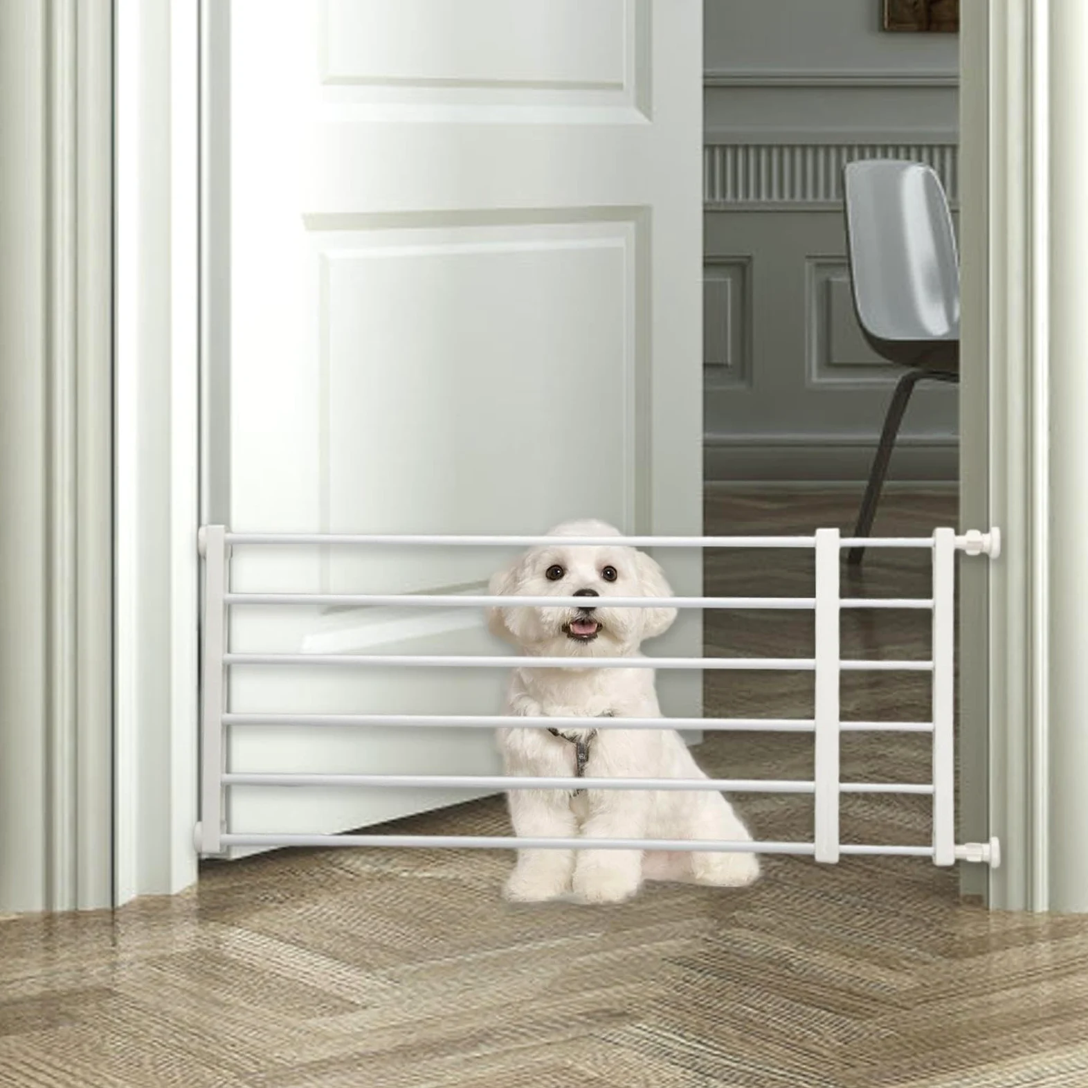 Fenteer Cancello Basso per Animali Domestici, recinto per Cuccioli, barriera di Protezione, Porta a zanzariera, cancelletto Corto per Cani, cancelletto, White Height 36cm S