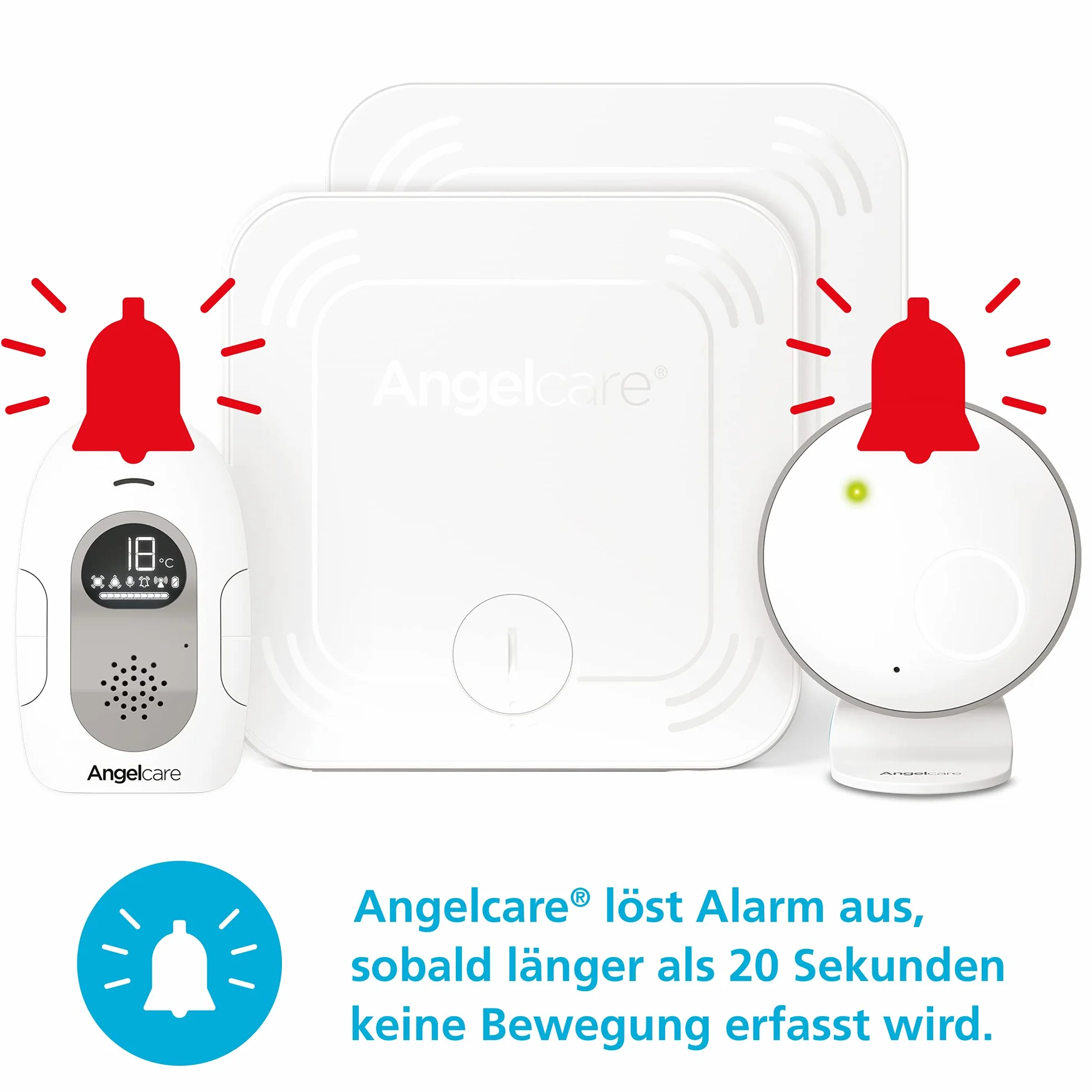 Angelcare SmartSensor Pro 2, monitoraggio 2 in 1: audio + movimento con sensori wireless, visualizzazione della temperatura ambiente