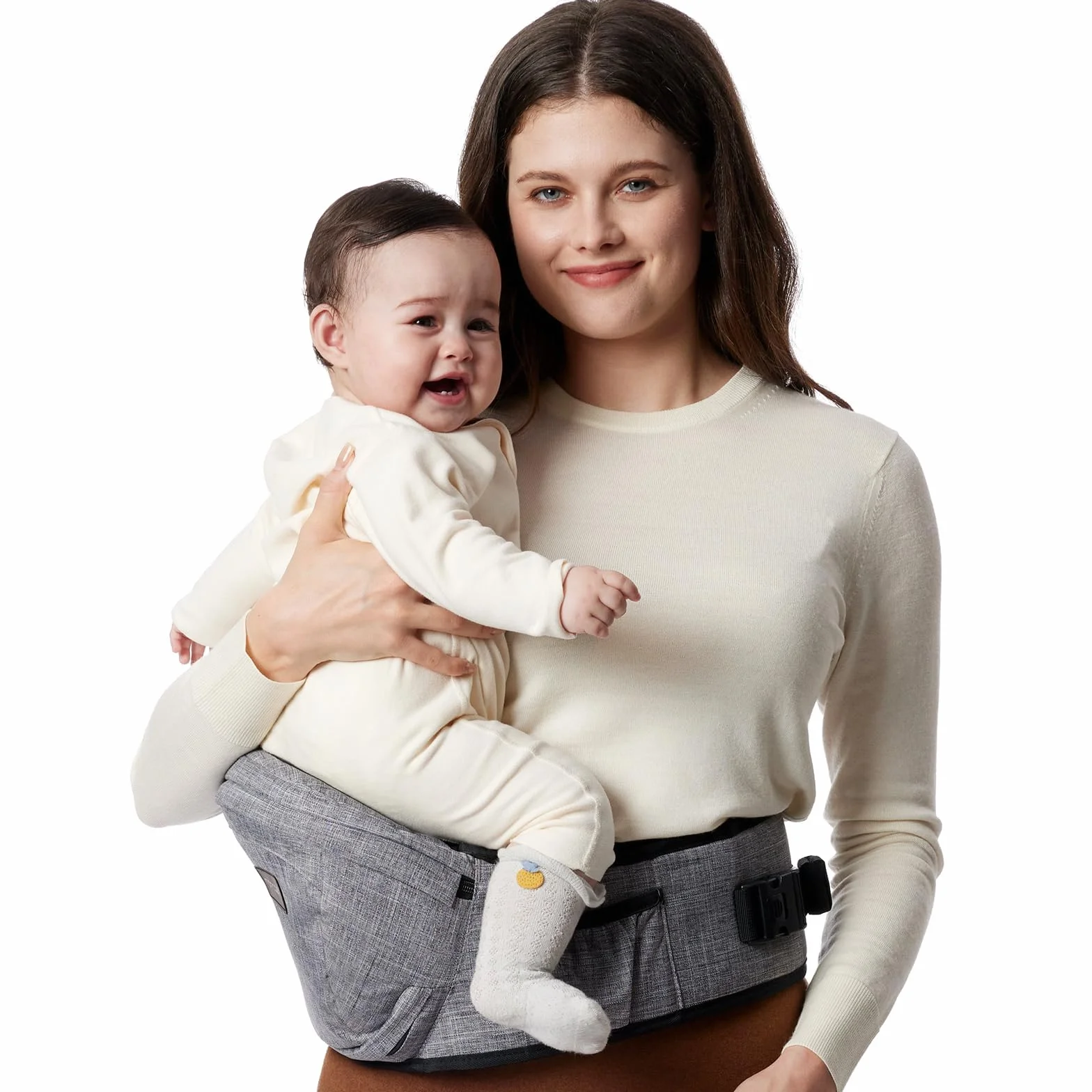 Marsupio per Bambini Momcozy - Cintura Regolabile con Protettore Ventrale 3D Originale, Marsupio Ergonomico con Varie Tasche per Neonati e Bambini fino a 45lbs (Grigio, Medio)