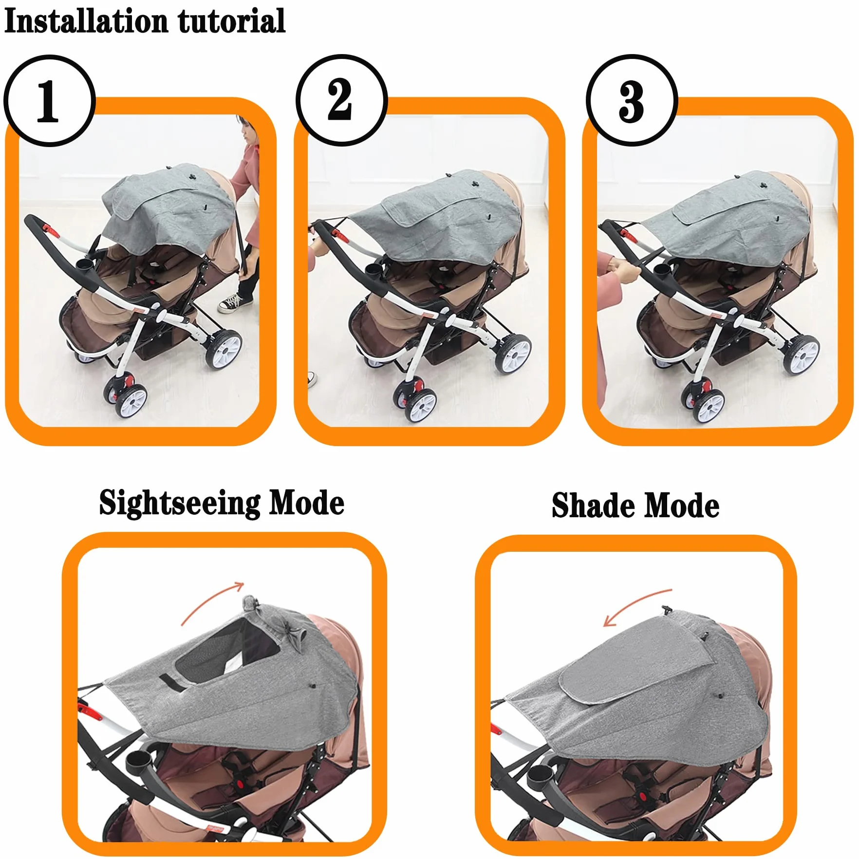 Parasole per Passeggino,Parasole per Carrozzina,Parasole Passeggino Universale,Universale Regolabile UV 50+,ala Laterale Parasole,con Finestrino e Funzione,Protezione Solare Parasole Passeggino