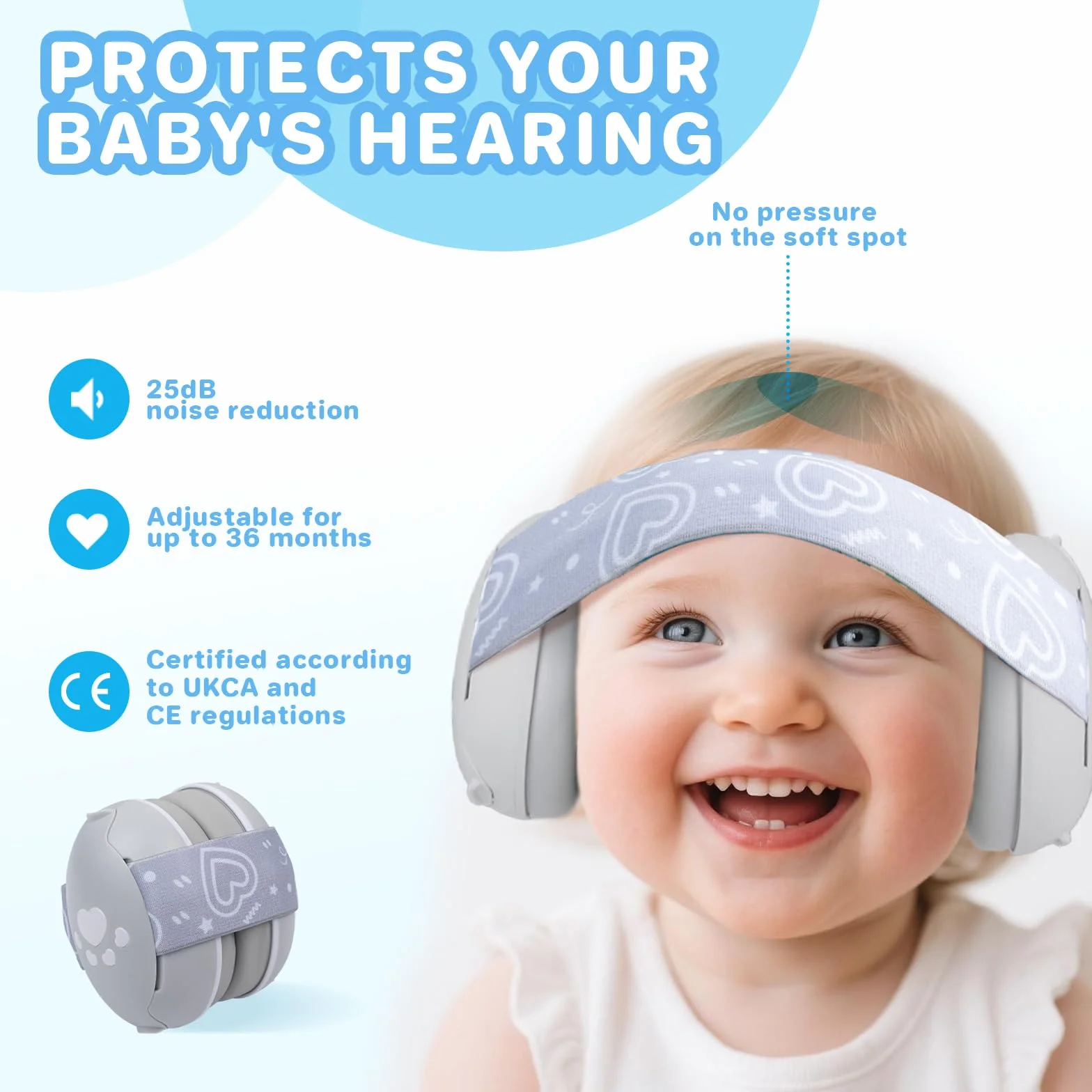 YANKUIRUI Cuffie Antirumore per Bambini con Riduzione del Rumore, Protezione Acustica Professionale per Bambini da 0 a 36 Mesi, Riduce i Danni All'udito e Migliora il Sonno