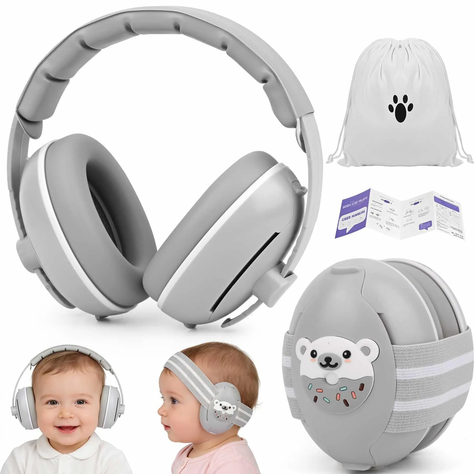 2 in 1 Cuffie Neonato Antirumore 25dB Protettori Acustici per Neonati Cuffie Antirumore Neonato,Archetto Regolabile,Protezione Acustica Ideale per Neonati Fino a 48 Mesi