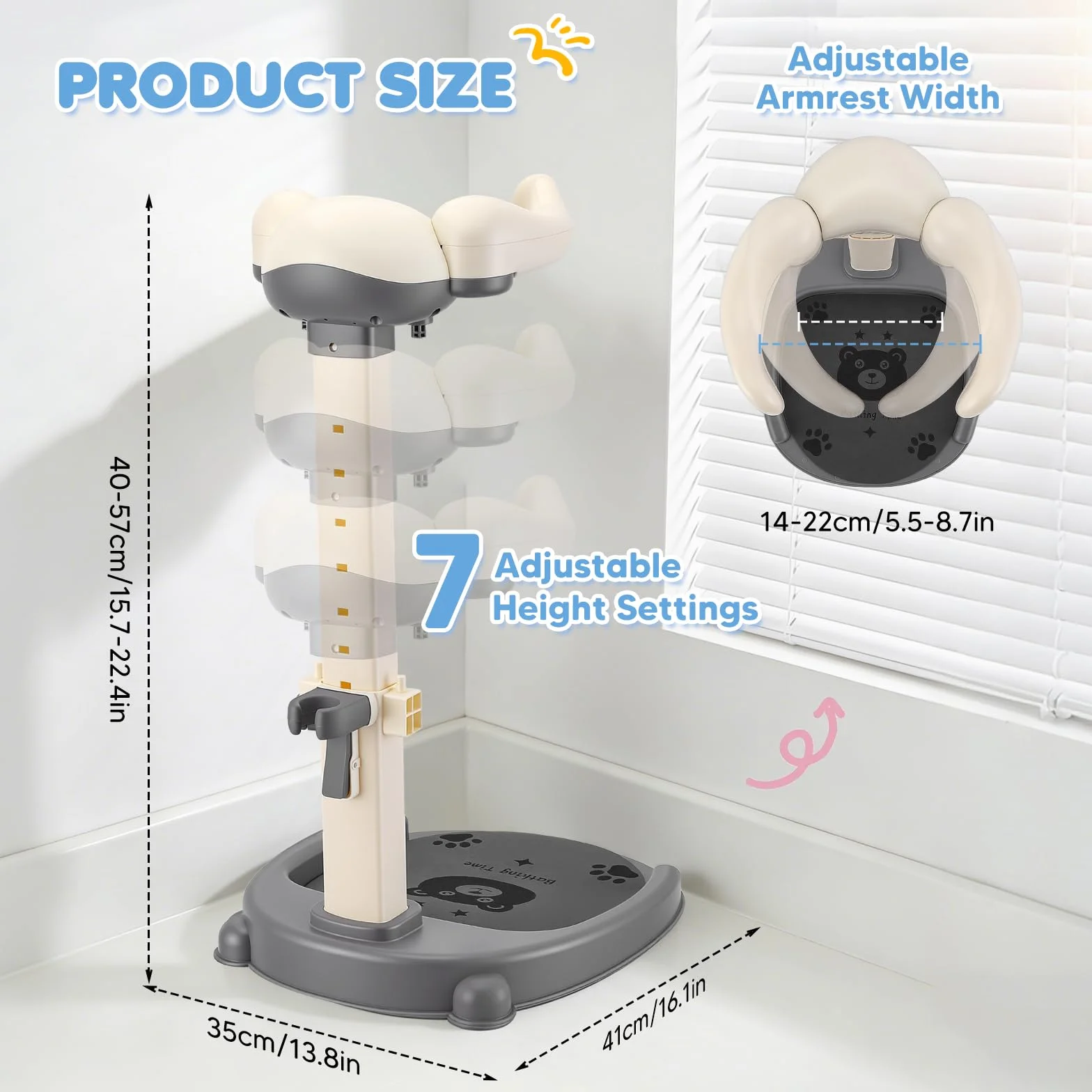 Supporto per doccia per bambini, regolabile in altezza 40-57 cm, sedia da bagno con base antiscivolo e sgabello rimovibile, senza BPA, supporto doccia per bambini da 6 a 36 mesi, per fare il