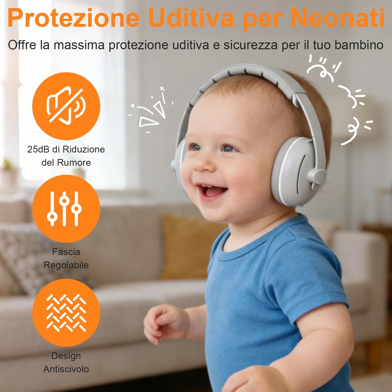 2 in 1 Cuffie Neonato Antirumore 25dB Protettori Acustici per Neonati Cuffie Antirumore Neonato,Archetto Regolabile,Protezione Acustica Ideale per Neonati Fino a 48 Mesi