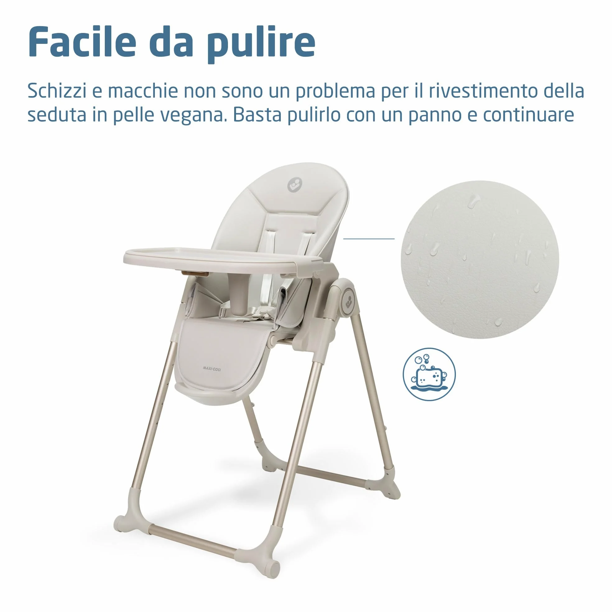 Maxi-Cosi Ava2,Seggiolone Pappa 0-3 Anni (Fino a 15 kg), Seggiolone Pieghevole Compatto, Leggero (9,45 kg), 5 Reclinazioni e 6 Altezze, Vassoio Rimovibile Con Una Mano, 2 Ruote, Elegance Beige