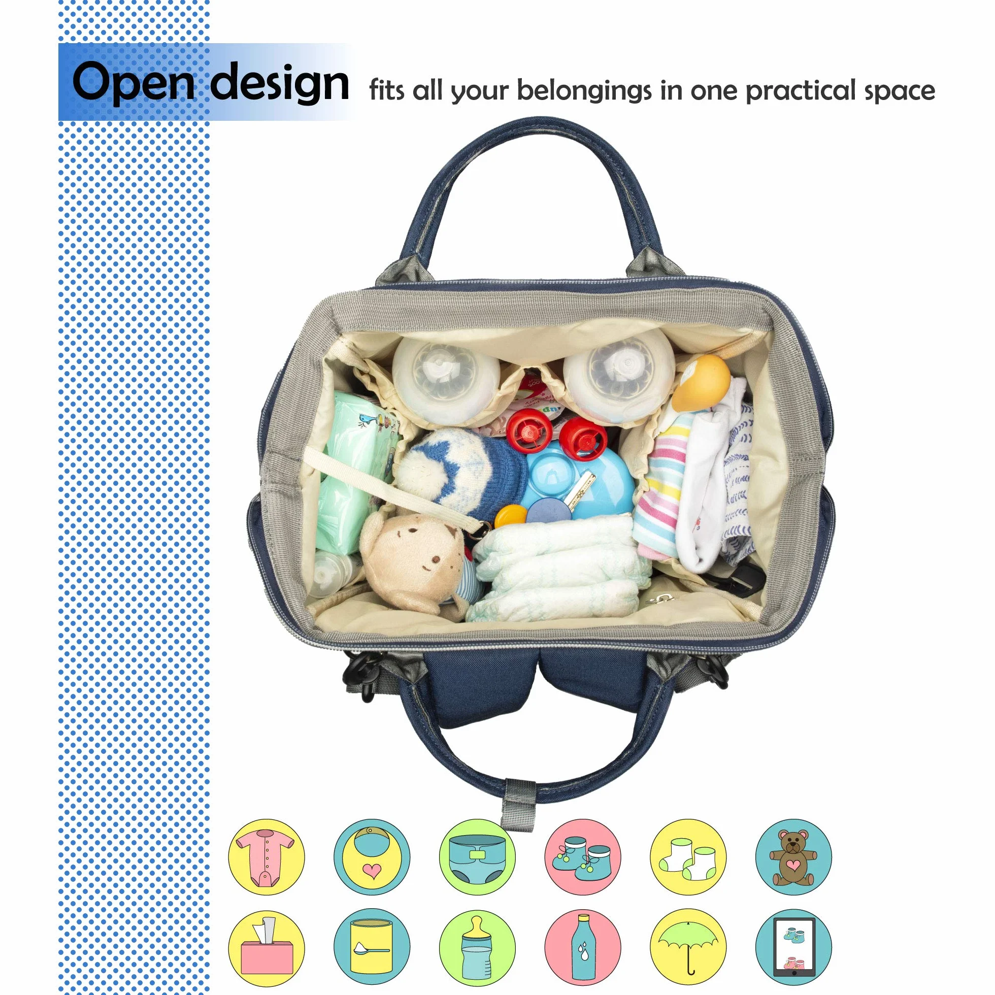 Zaino Mamma, Multifunzione Neonato Borsa con USB per Viaggio, Grande Capacit (Blu scuro)