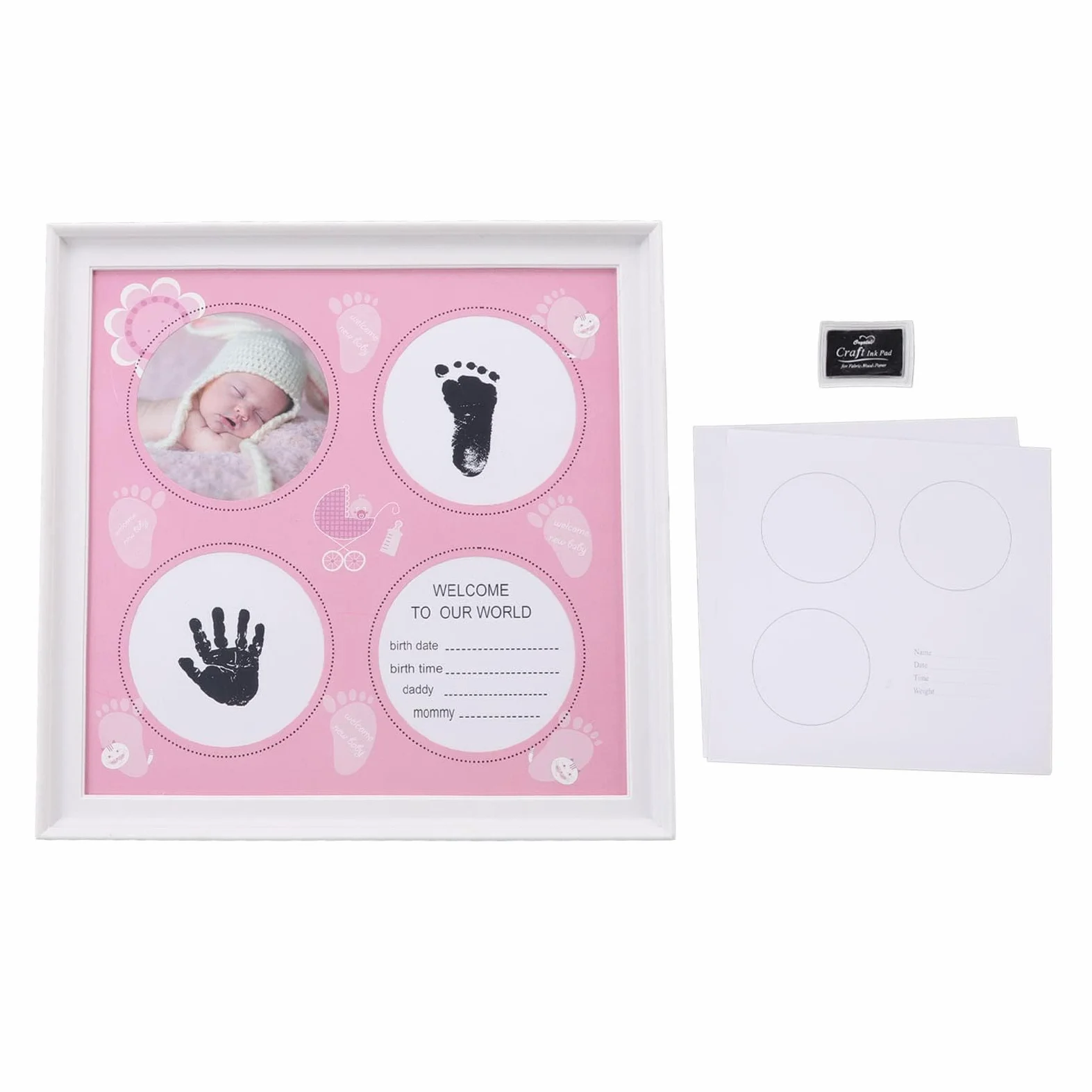 Kit per impronte di piedi del bambino, cornice in plastica per foto e impronte dei piedi del bambino (rosa)