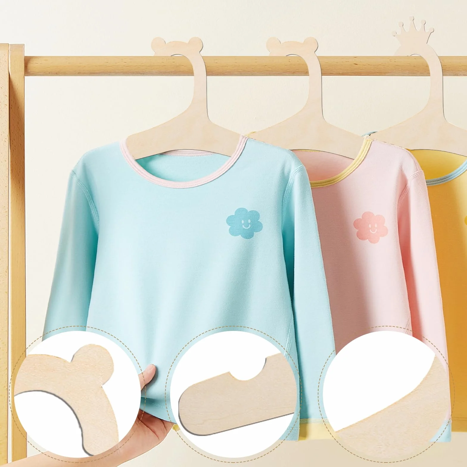 10 Pezzi Appendini in Legno per Bambini,Scaffale per Vestiti Antiscivolo Durevole,Grucce Neonato,Regalo per il Nuovo Bambino (Legno)