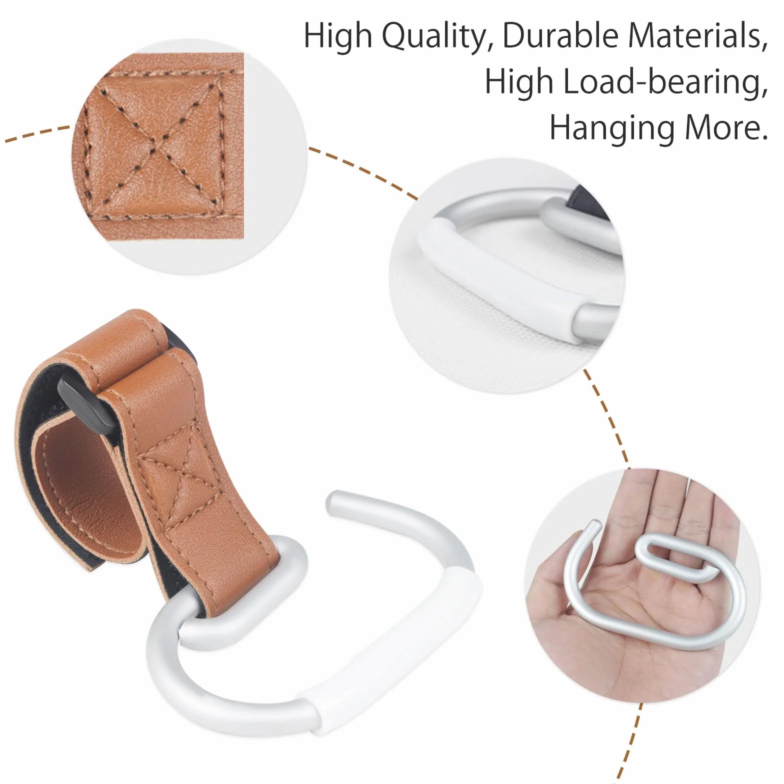 Vihir Passeggino Gancio per Borse, Grande Passeggino Gancio Universale, Accessori Passeggino, Pelle PU + Lega di Alluminio+Silicone Anti Scivolo Protettiva