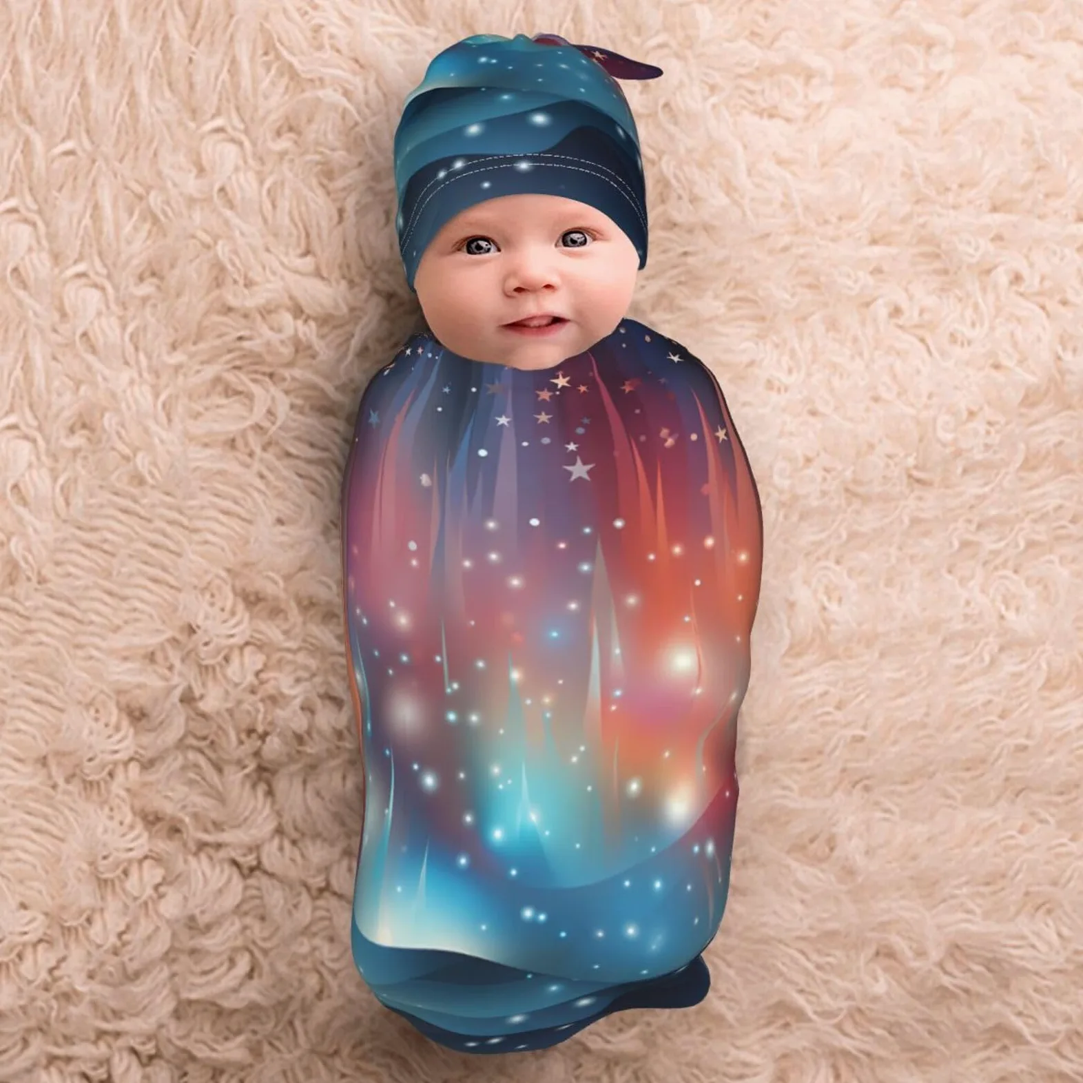 3D Stars Swaddle Coperta E Cappello Set Per Neonati Avvolgere Accogliente Per Neonati Bambino Comfort 29x53 cm
