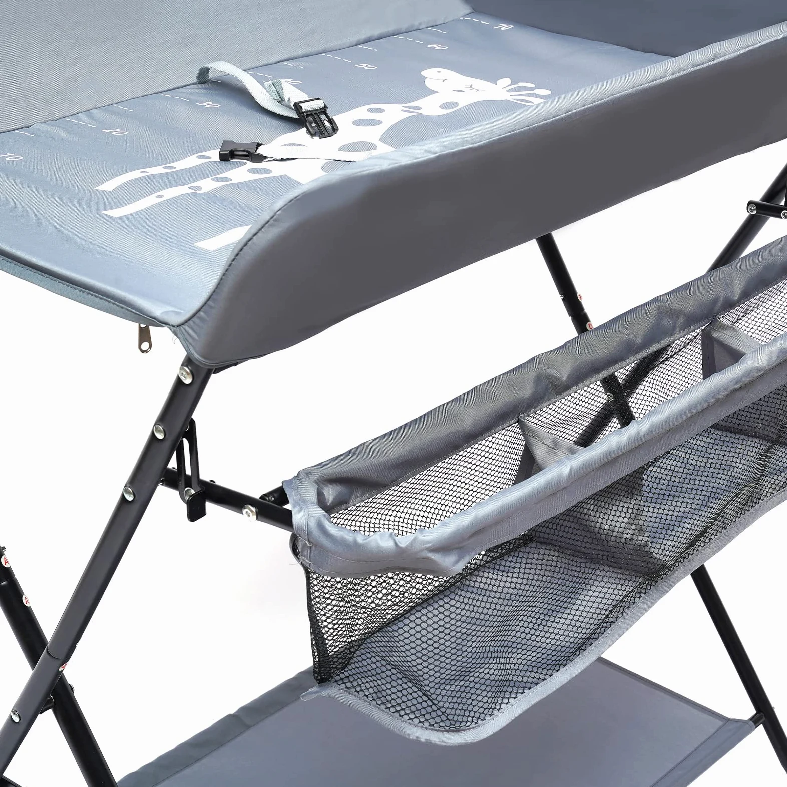 Fasciatoio pieghevole, fasciatoio portatile con fasciatoio, cintura di sicurezza e scomparti, salvaspazio e stabile, adatto per bambini sotto i 25 kg o 0-1 anni (grigio)
