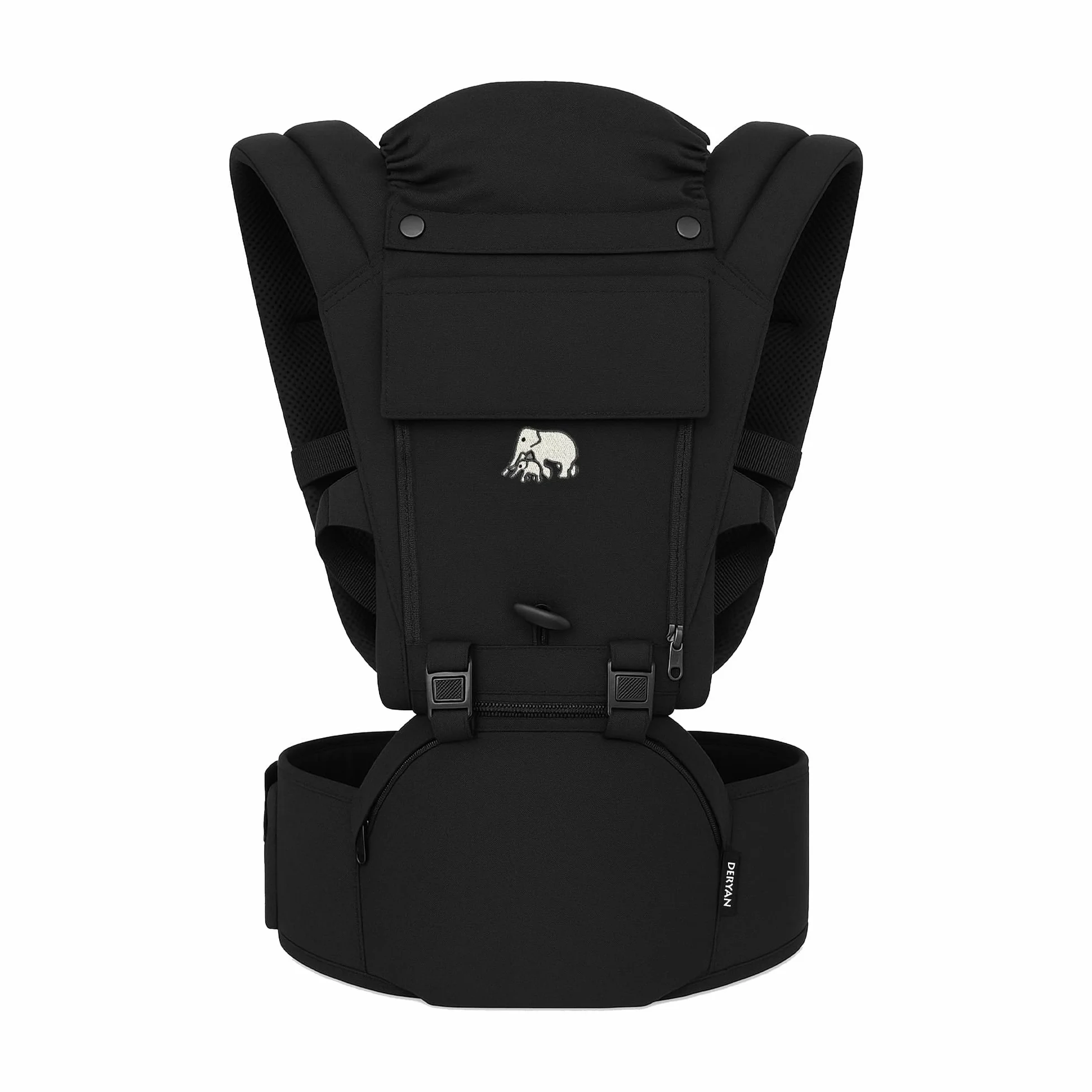 Marsupio Deryan Pack 4 in 1, ergonomico, convertibile, 100% cotone, per bambini da 0 a 3 anni, da 3 a 15 kg, posizione ergonomica a M, schiena a X, fibbia a scatto, nero