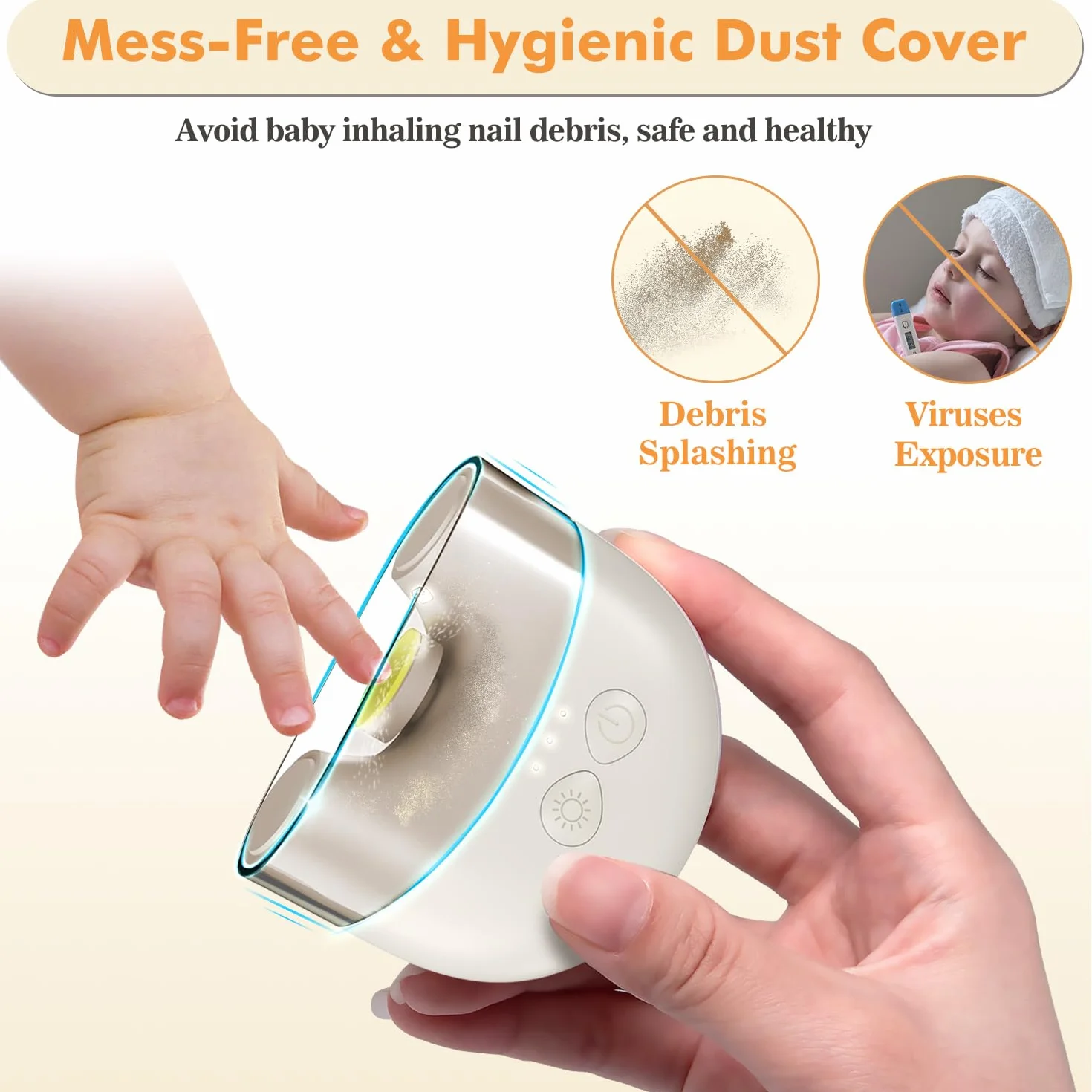 Megainvo Lima Unghie Neonato Elettrico Rechargeable Tagliaunghie Neonato Bambini Taglia Unghie Neonati con Luce & Rettifica Testine Deposito, Lima elettrica per unghie per Neonati Kit Unghie Neonato
