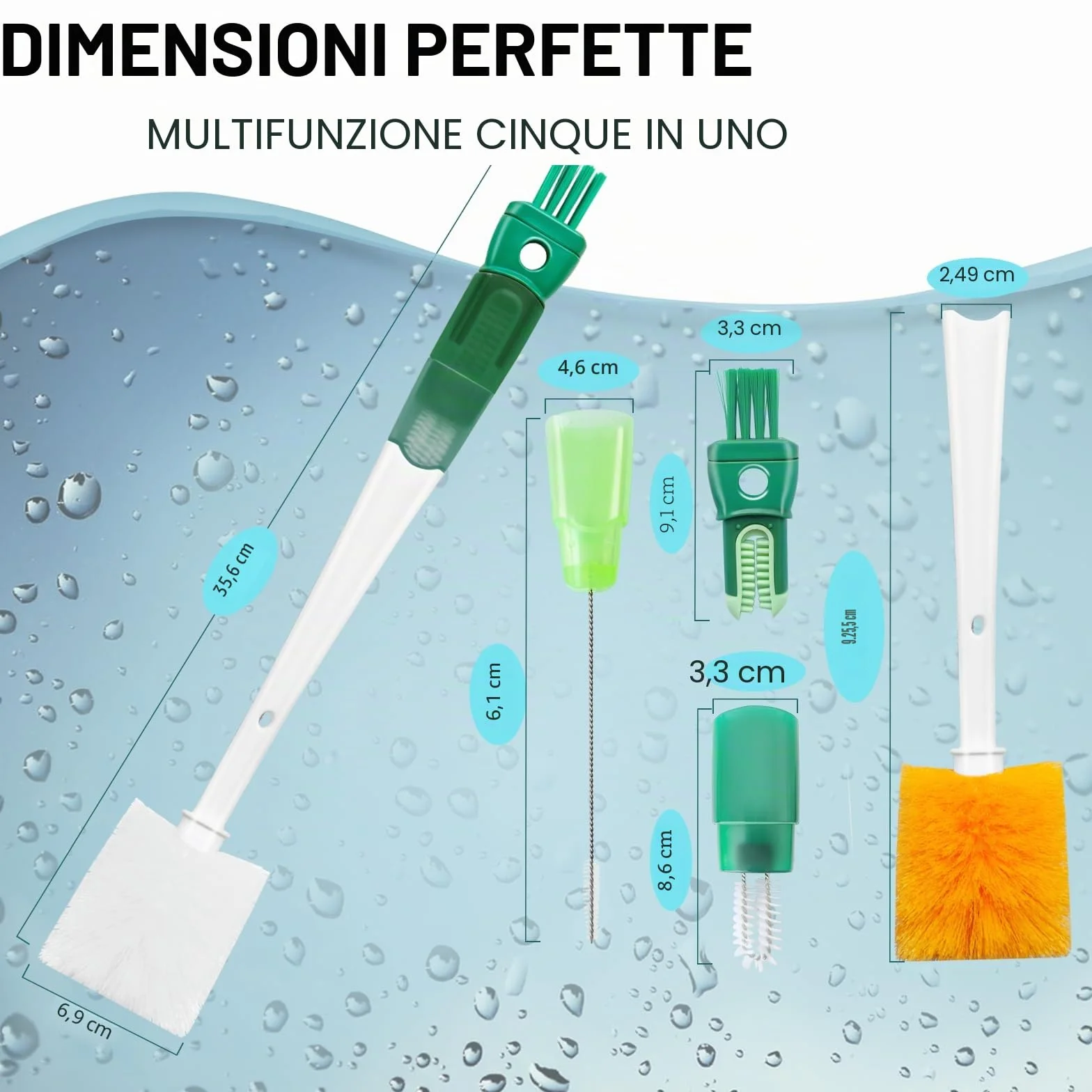 2 Pezzi 5 in 1 Scovolino per Bottiglie, Borraccia, Biberon e Cannucce, Bottiglie Termiche