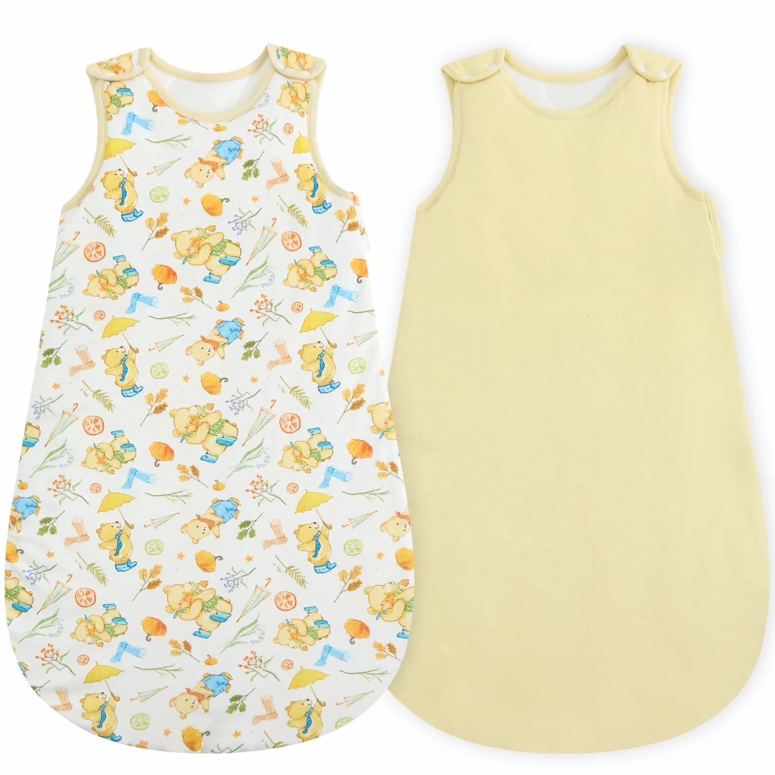 WYTbaby 2er Pack Sacco nanna per neonati 1.5 Tog Sacco nanna per tutto l'anno Morbido 100% cotone Sacco nanna per neonati Inverno per neonati maschi e femmine 0-18 mesi, giallo., 80 cm/12–18 Monate