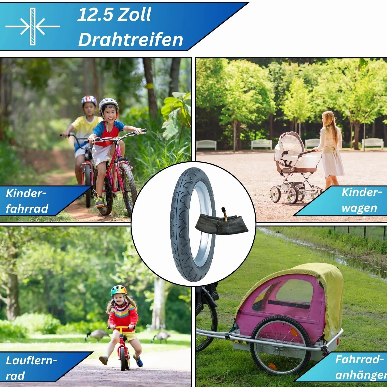 Kenda K909A - Set di 2 pneumatici per bicicletta, 12,5 pollici, 12,5 x 1,75 (47 – 203) – 12,5 pollici, per passeggino, scooter, bicicletta per bambini – Kenda K909A